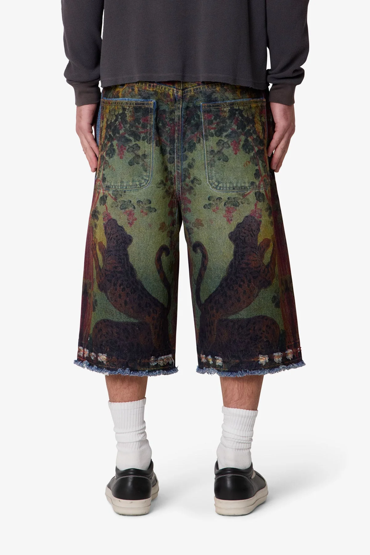 Ultra Baggy Leopard Denim Shorts - Multi - Image 5