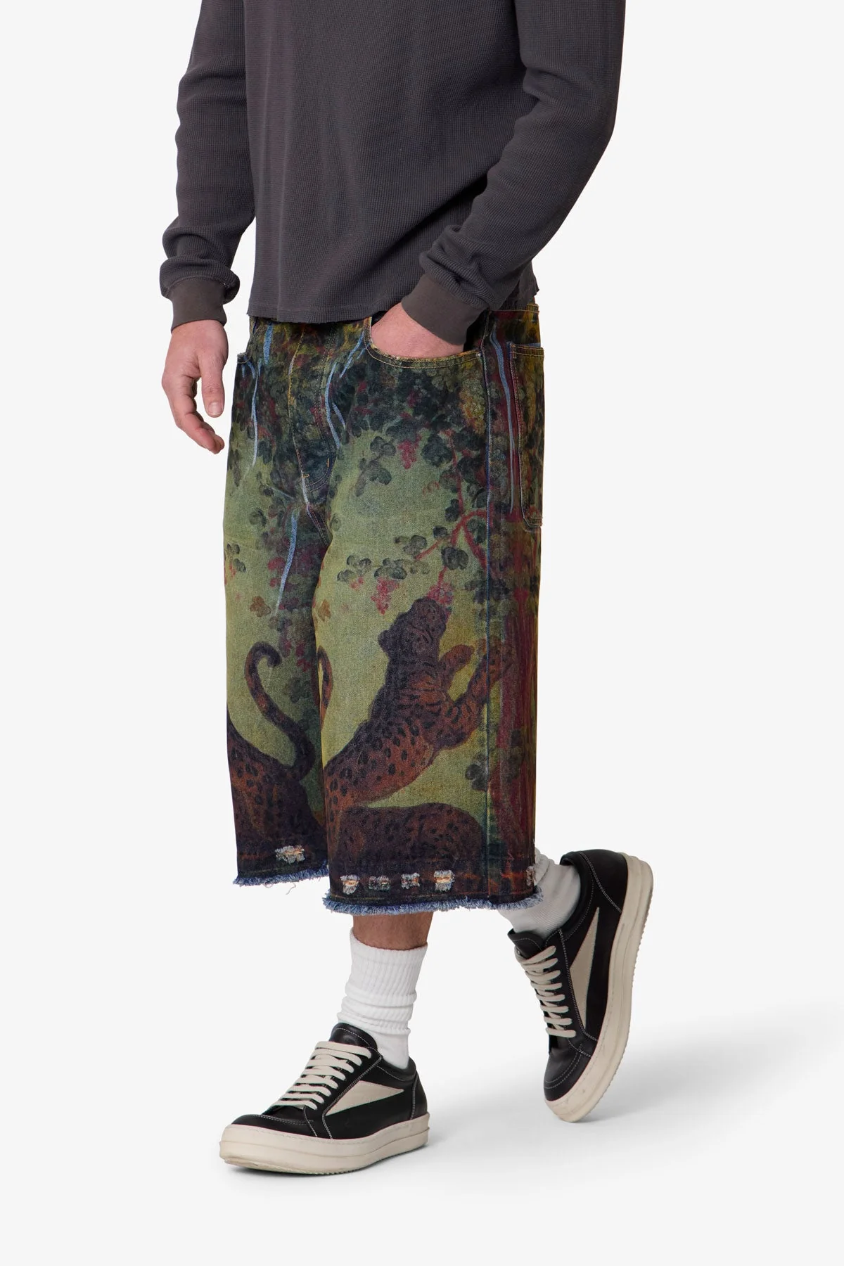 Ultra Baggy Leopard Denim Shorts - Multi - Image 6