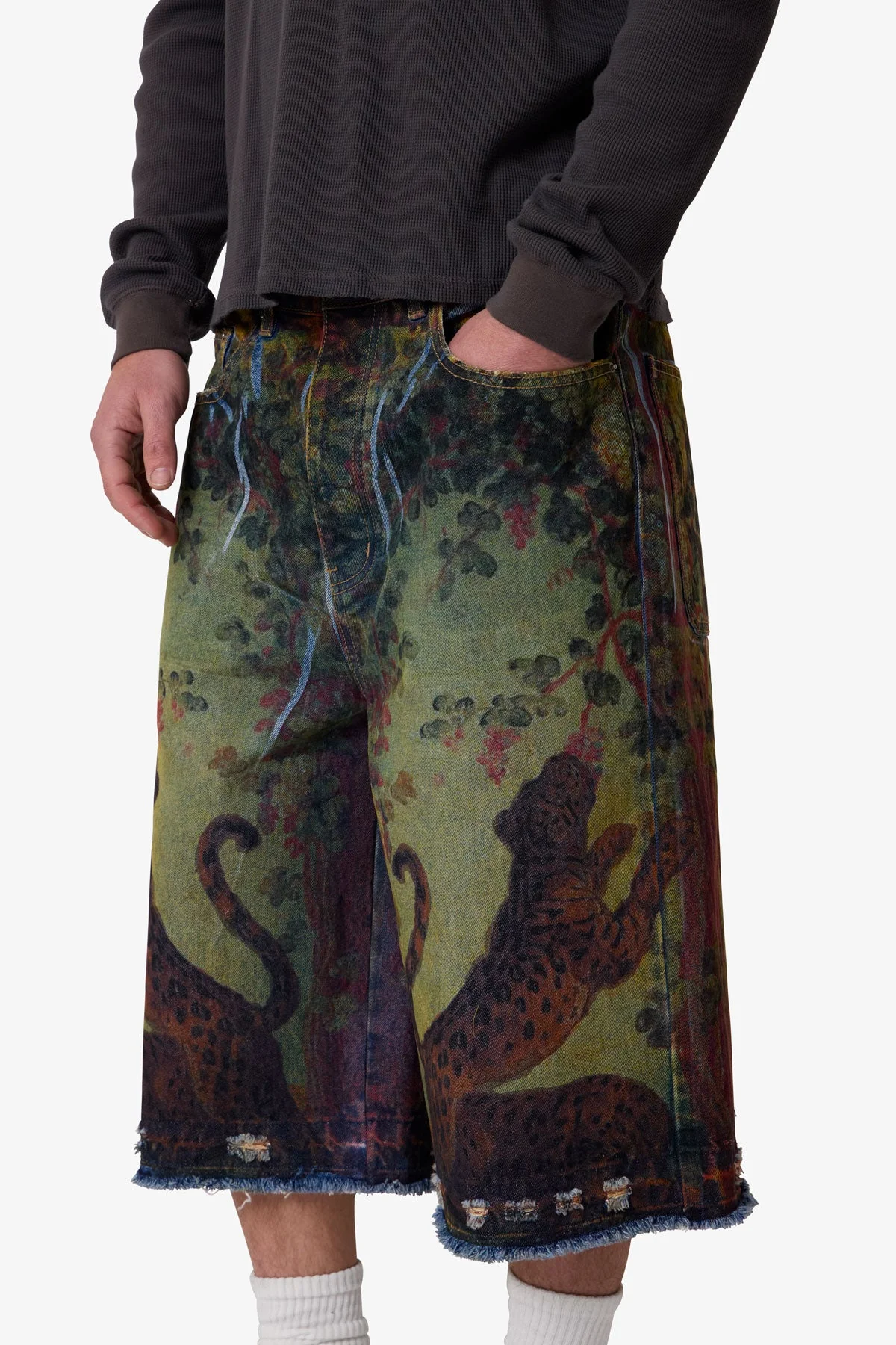 Ultra Baggy Leopard Denim Shorts - Multi - Image 8