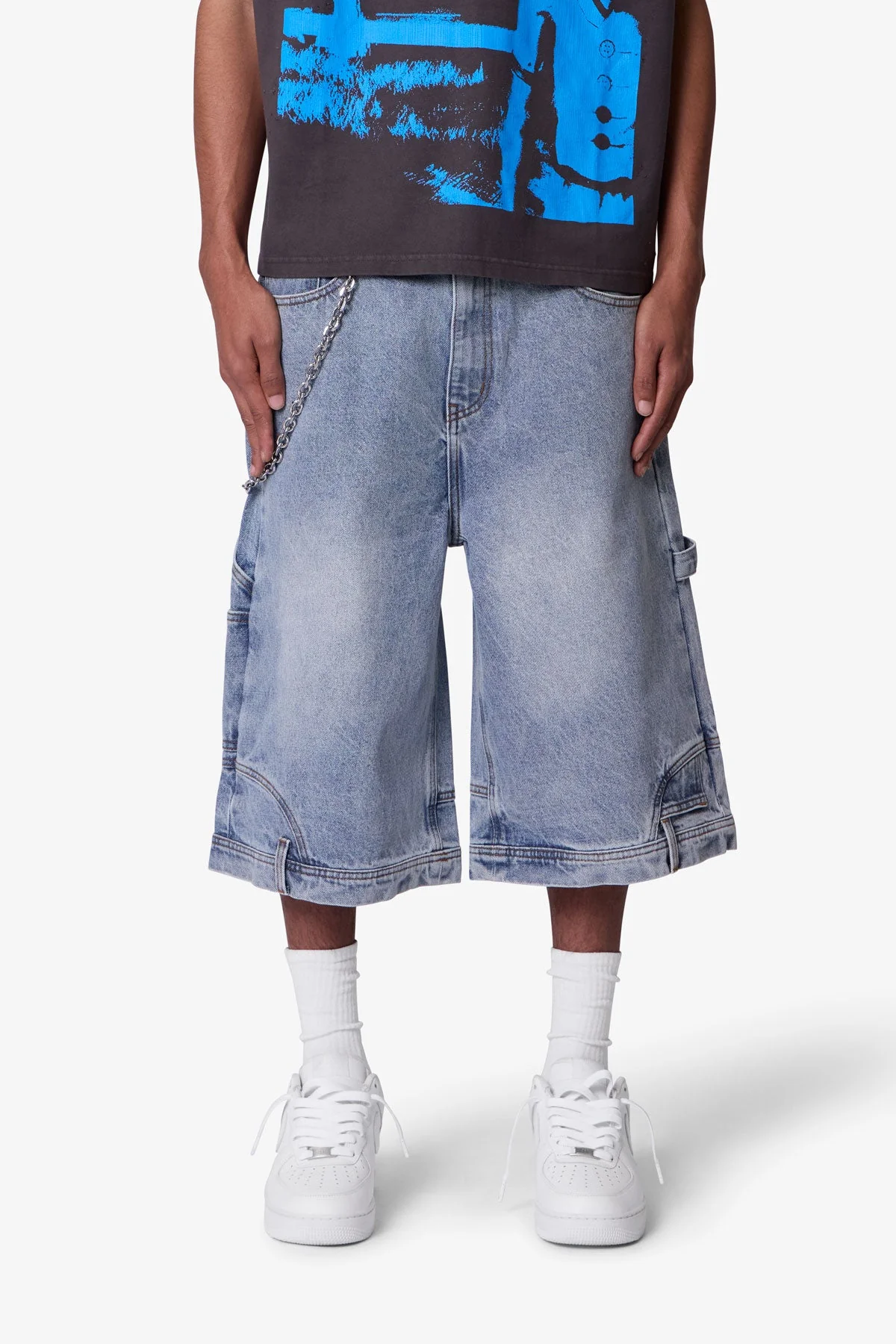 Ultra Baggy Reconstructed Denim Shorts - Blue - Image 2