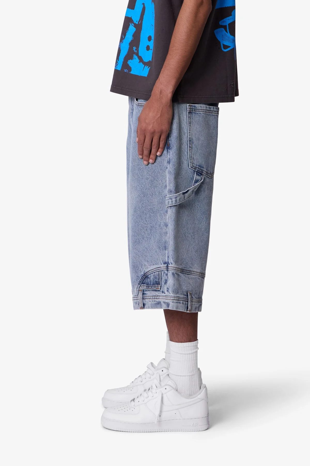 Ultra Baggy Reconstructed Denim Shorts - Blue - Image 4