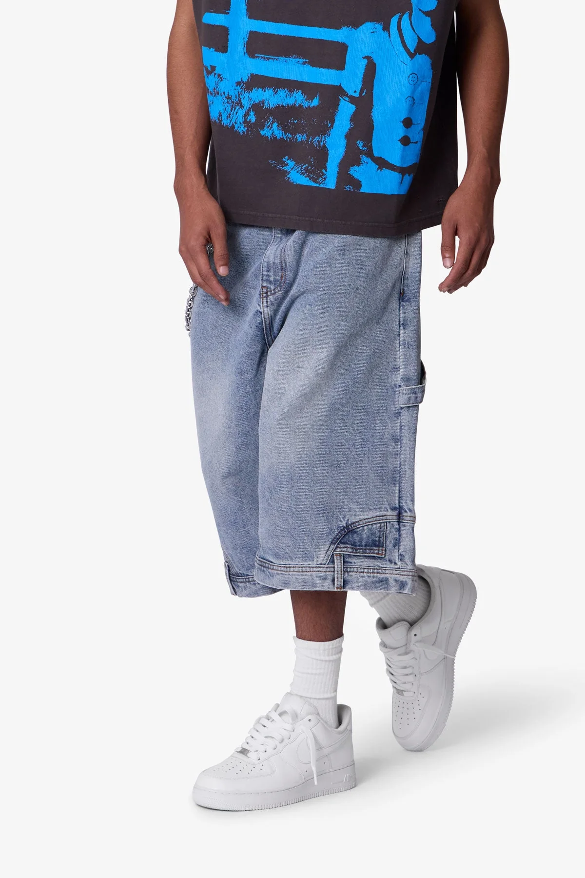 Ultra Baggy Reconstructed Denim Shorts - Blue - Image 6