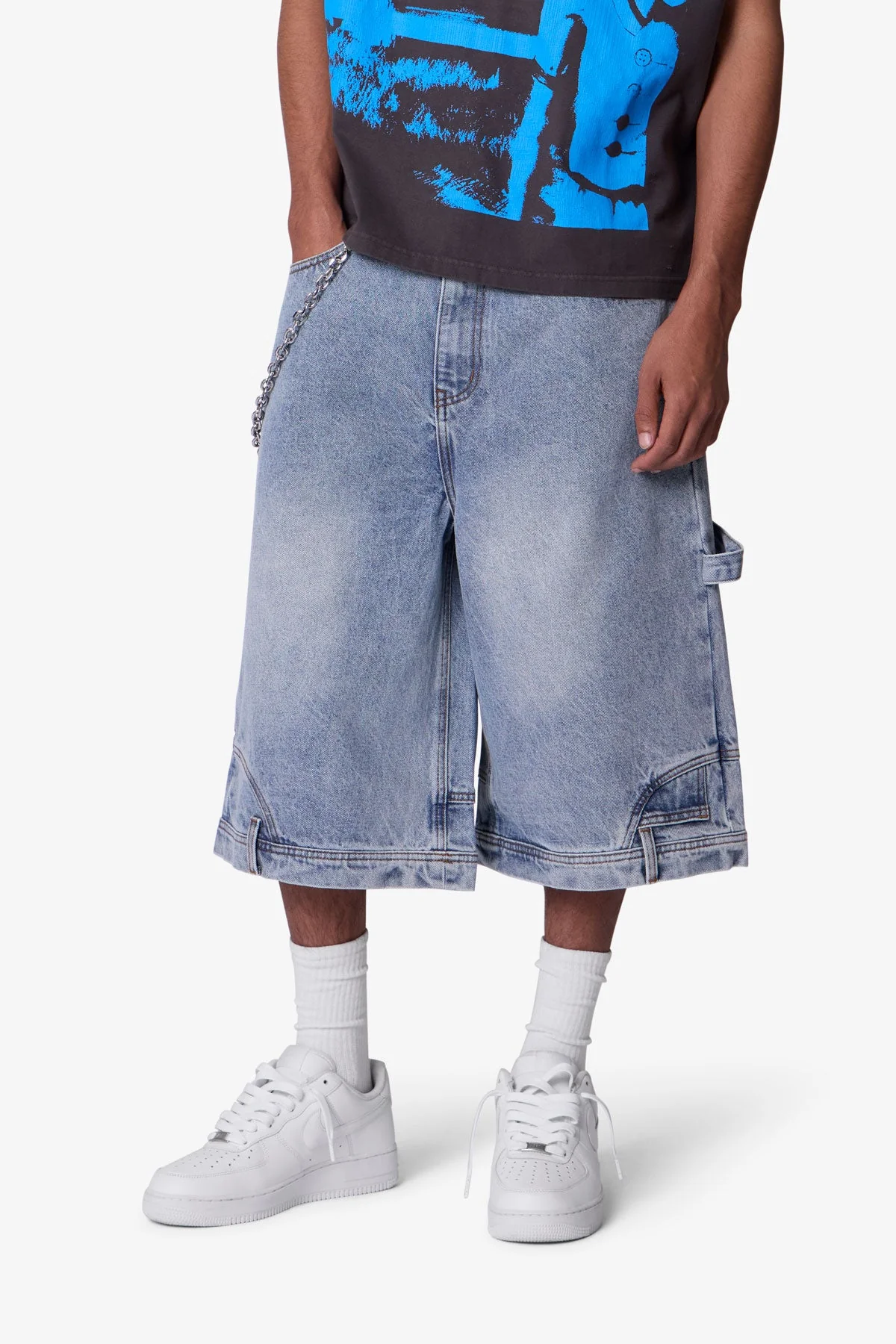 Ultra Baggy Reconstructed Denim Shorts - Blue - Image 7