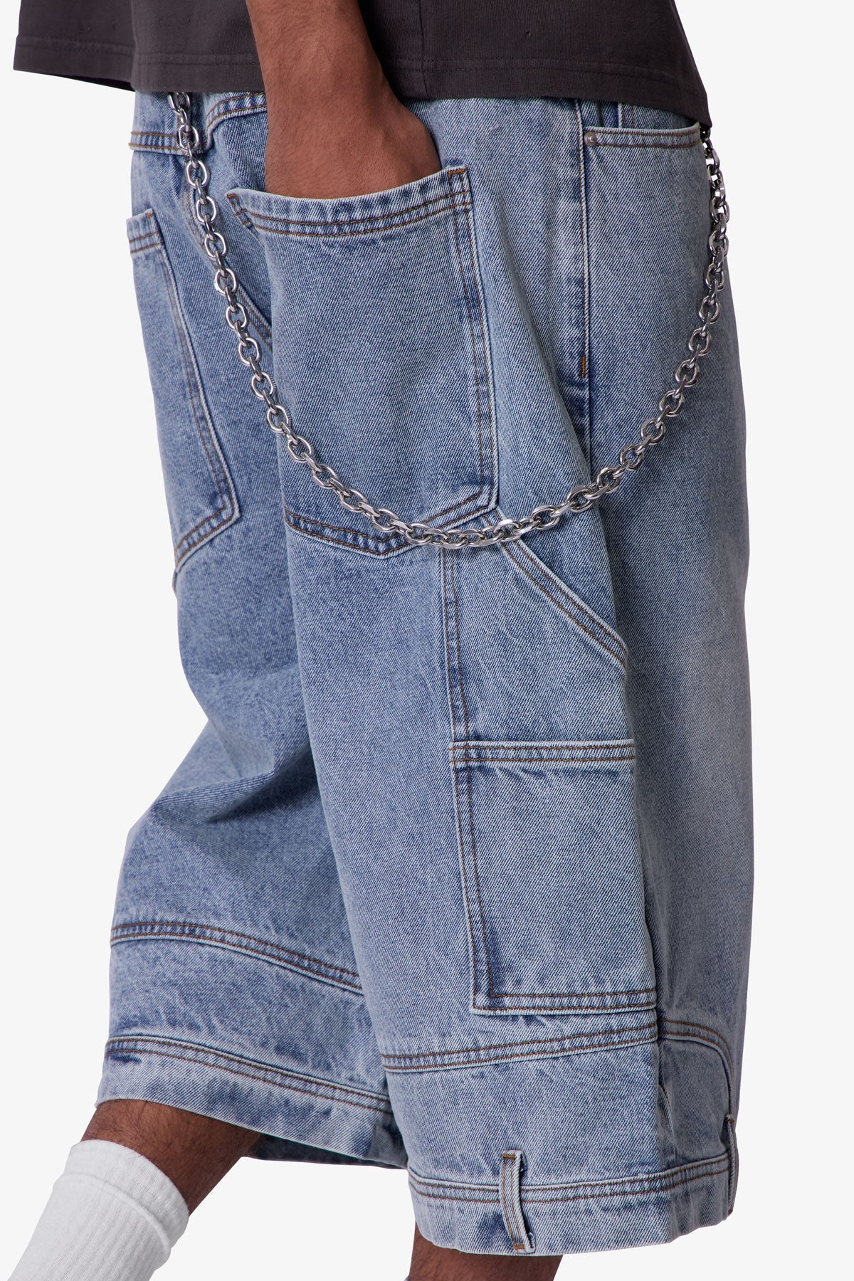 Ultra Baggy Reconstructed Denim Shorts - Blue - Image 8