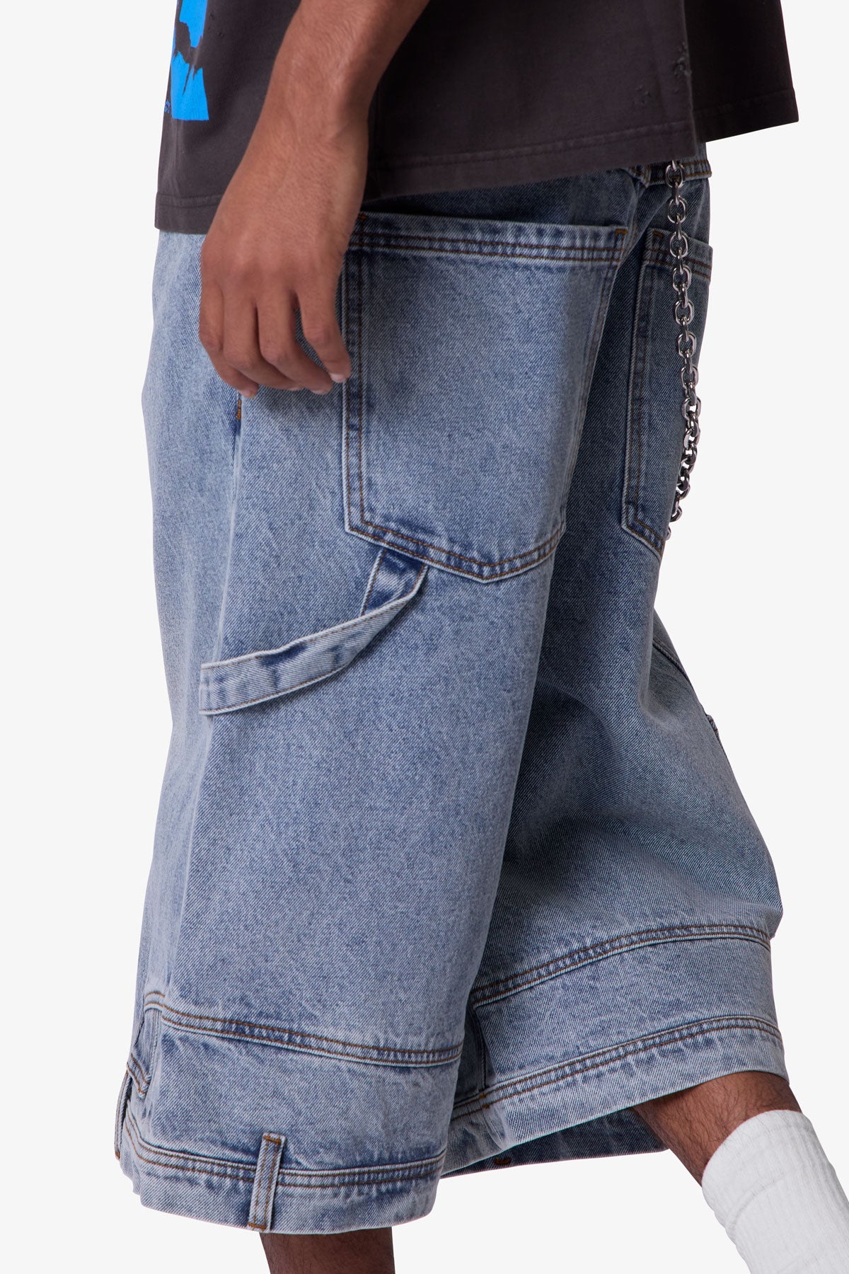 Ultra Baggy Reconstructed Denim Shorts - Blue - Image 9