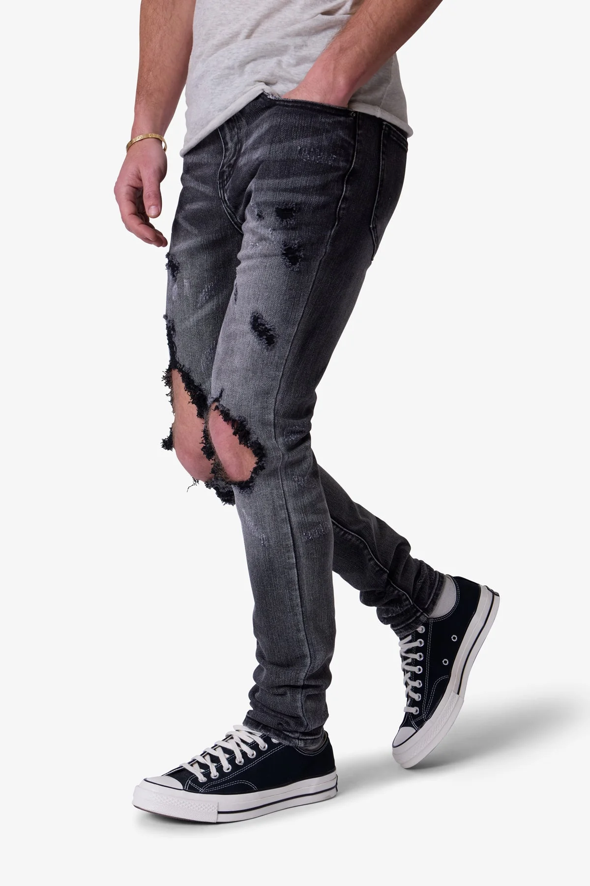 X738 Chewed Up Denim - Washed Black - Image 6