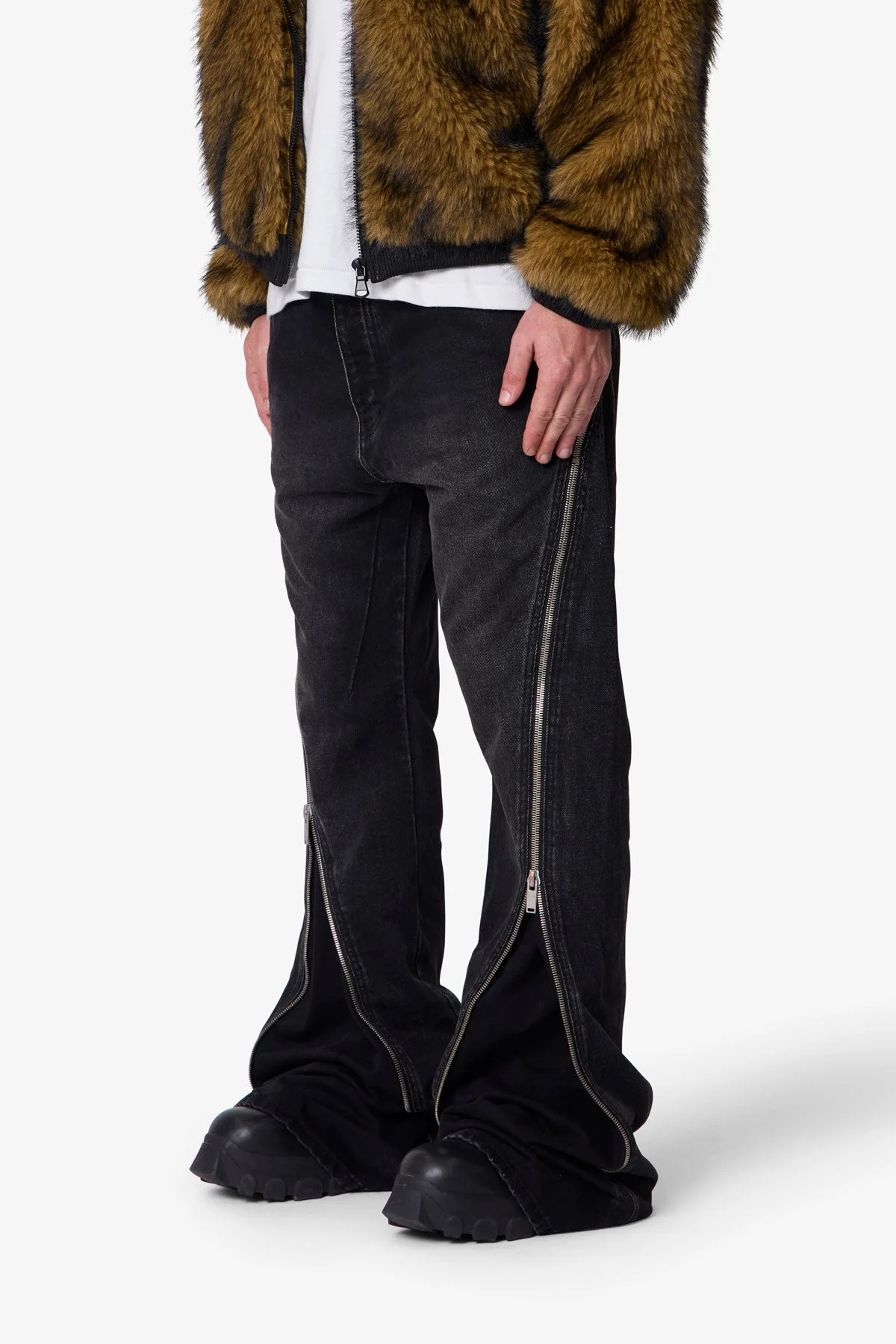 Zipper Extra Flare Denim - Vintage Black - Image 3