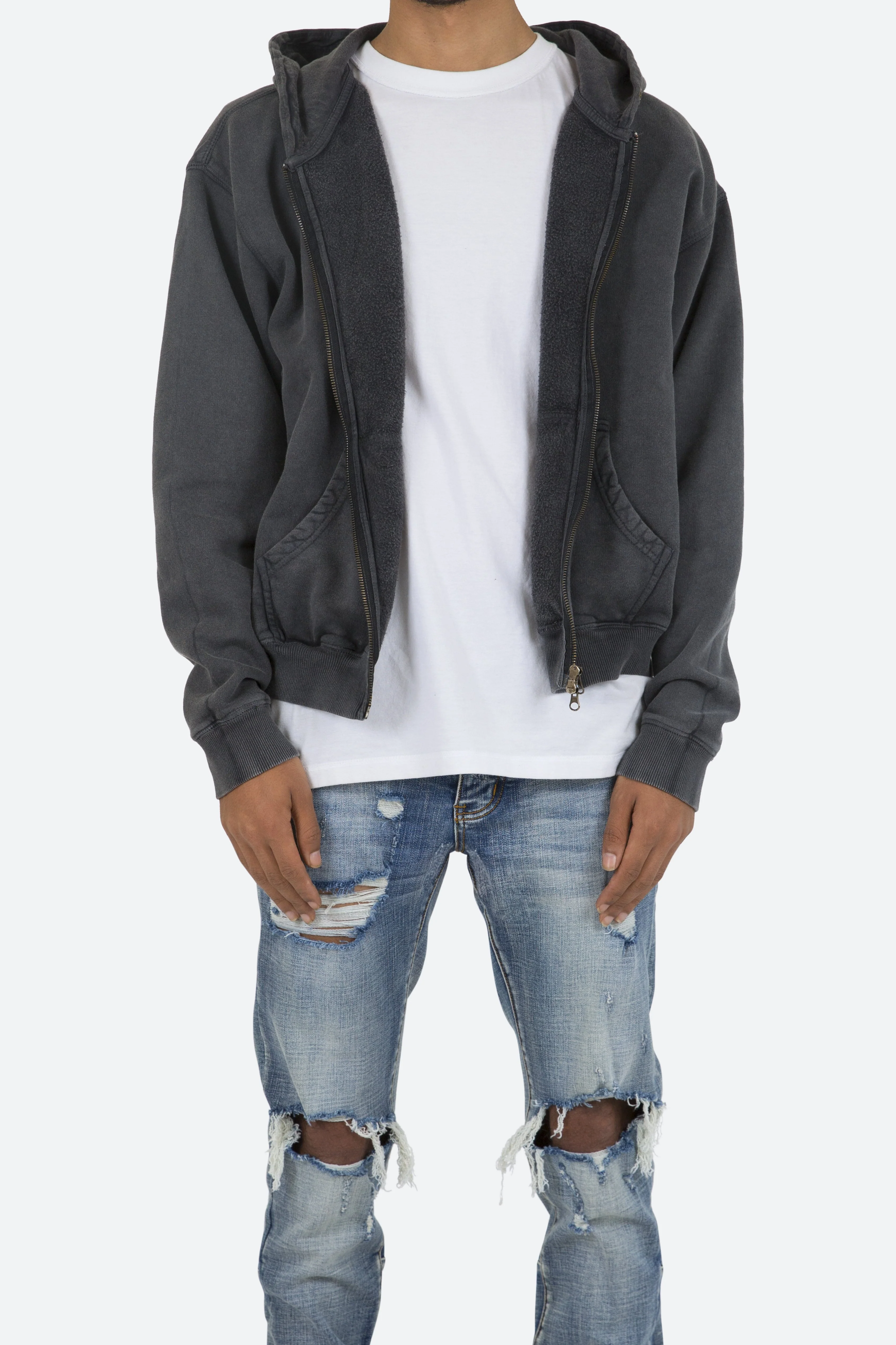 Basic Zip Up Hoodie - Vintage Black - Image 3