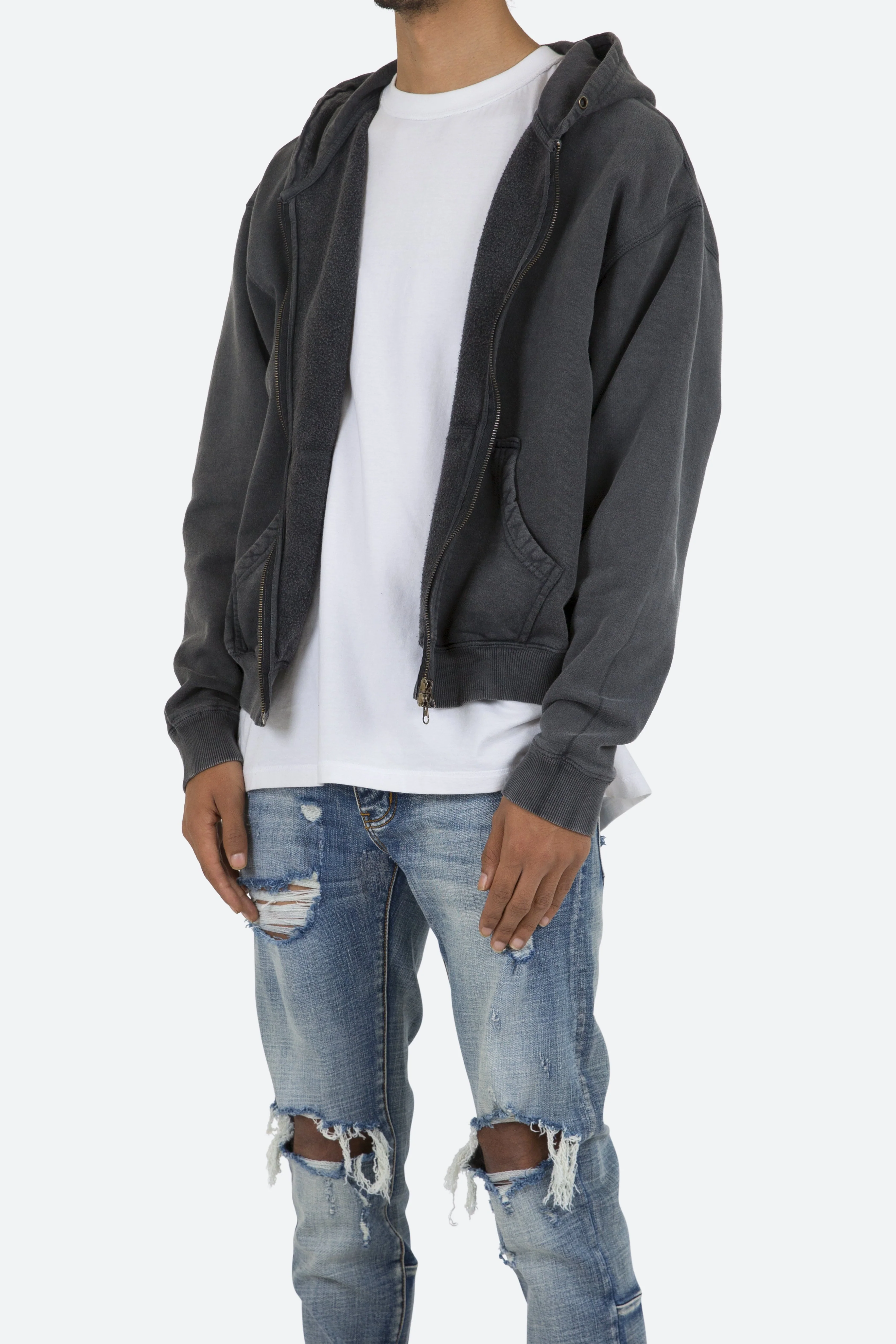 Basic Zip Up Hoodie - Vintage Black - Image 4