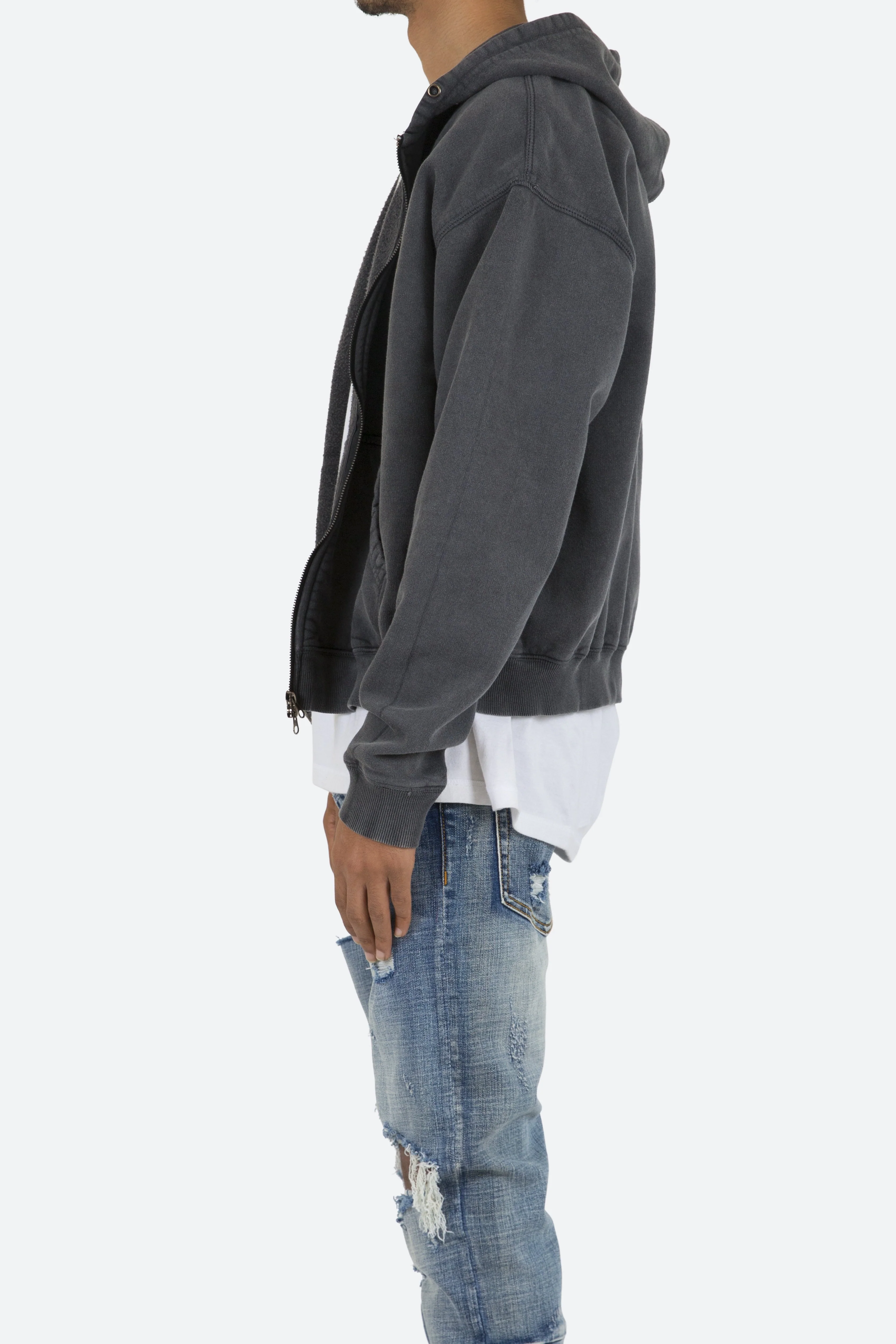 Basic Zip Up Hoodie - Vintage Black - Image 5