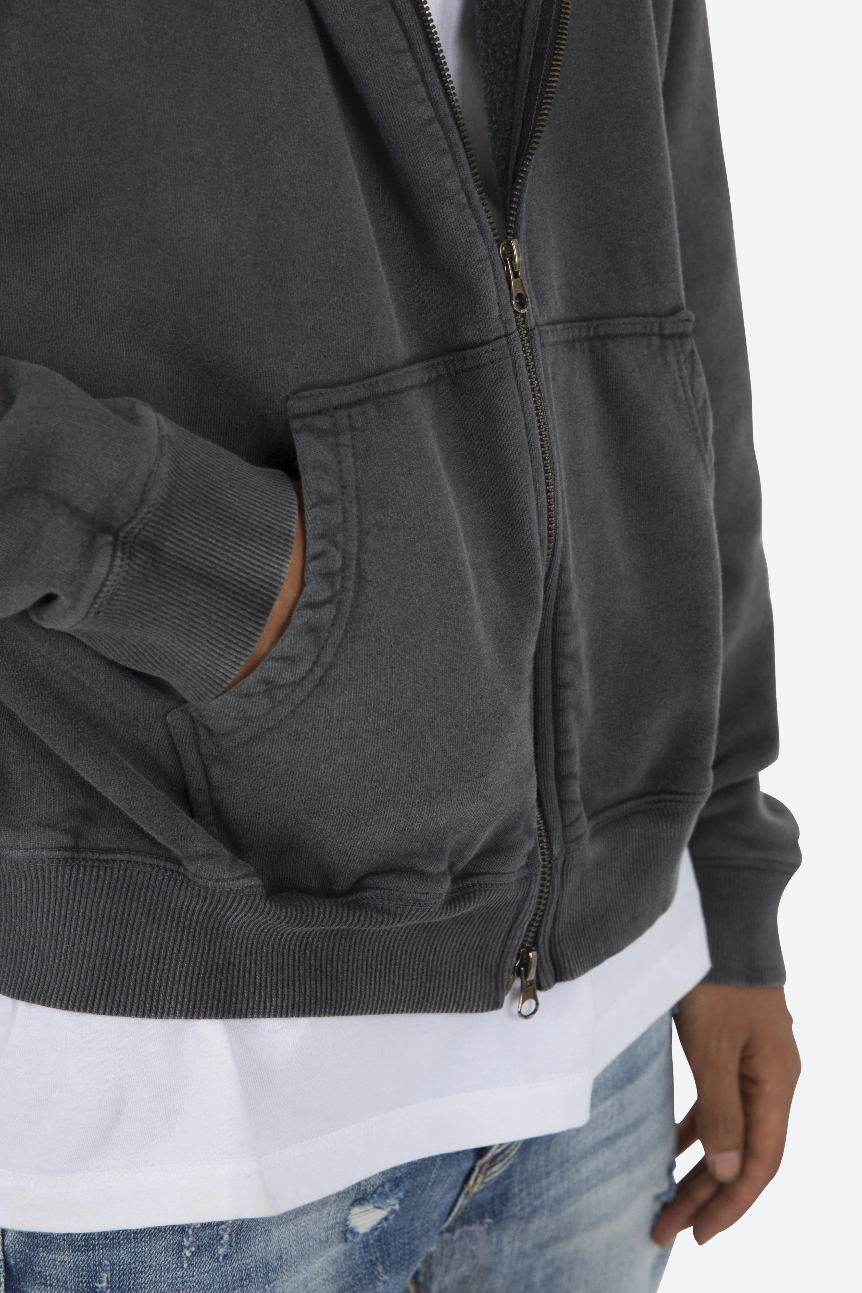 Basic Zip Up Hoodie - Vintage Black - Image 7
