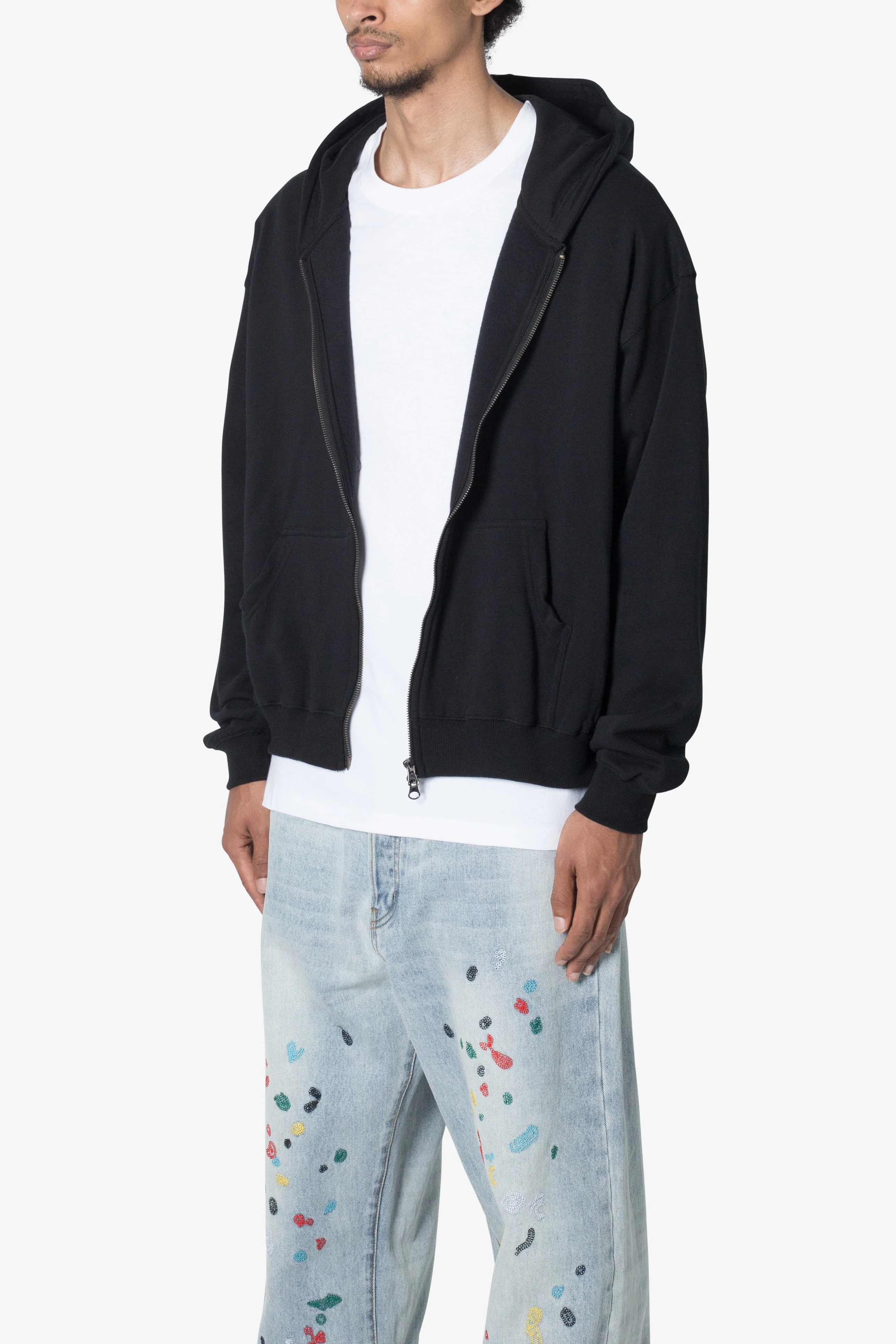 Basic Zip Up Hoodie - Black - Image 3