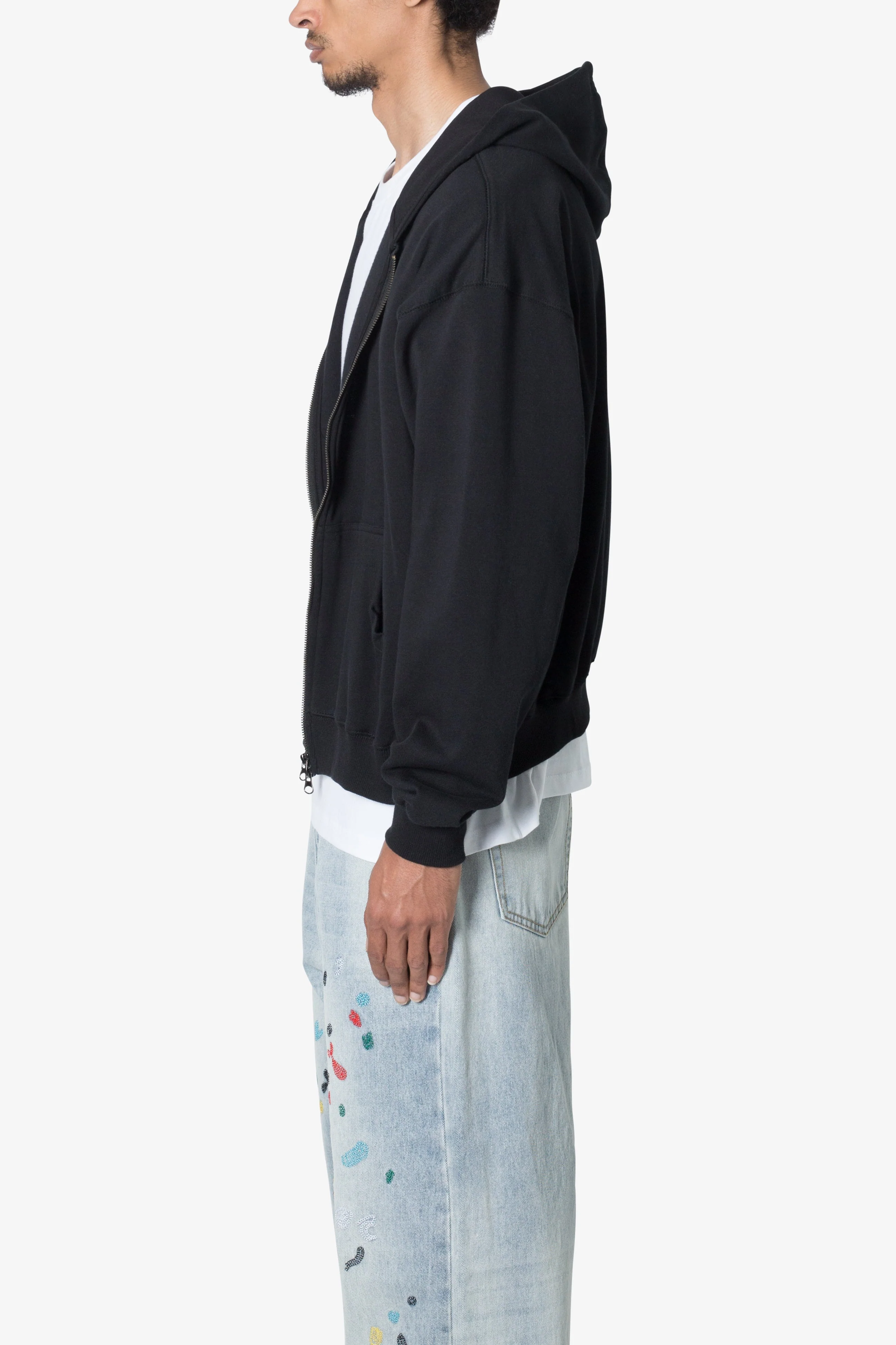 Basic Zip Up Hoodie - Black - Image 4