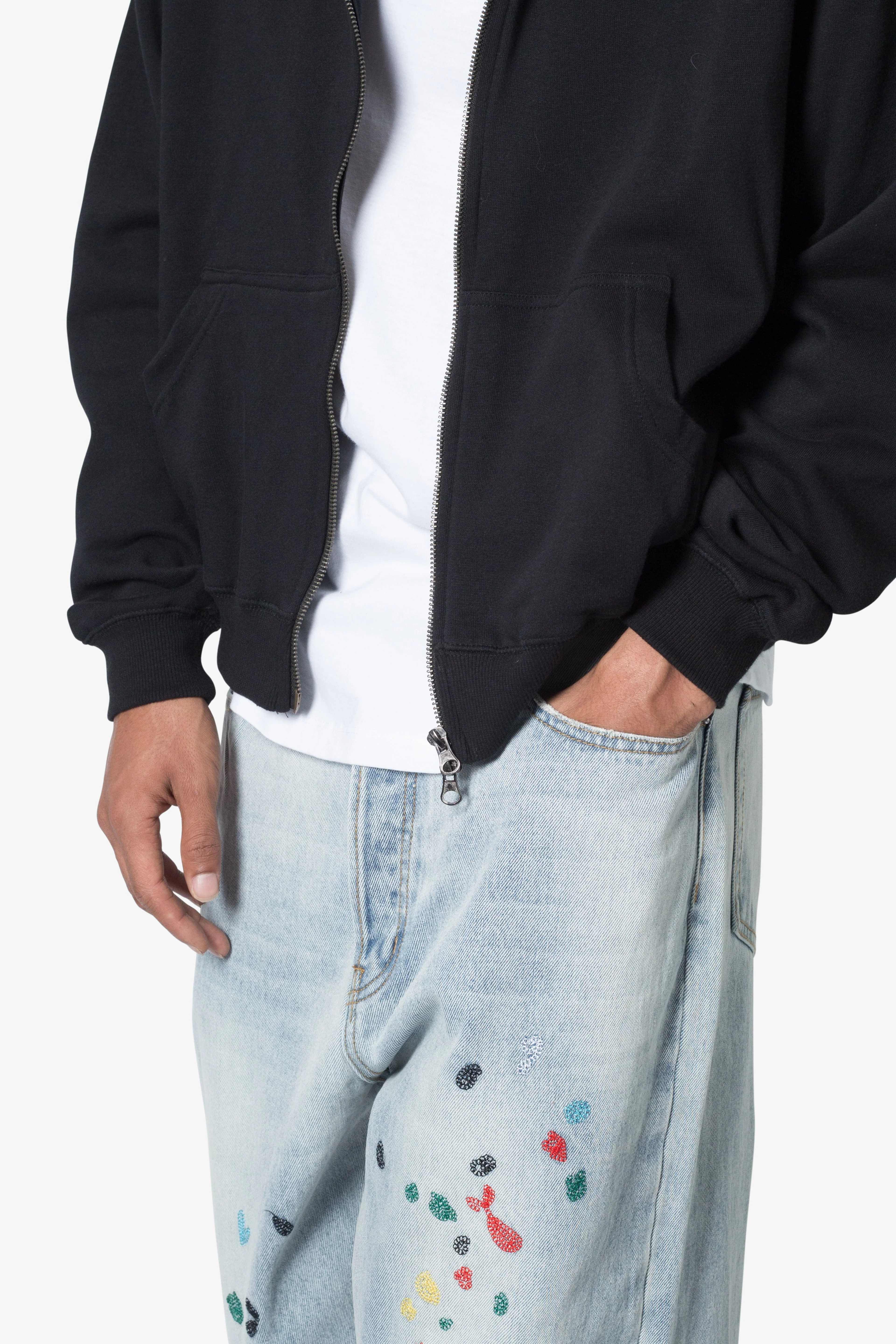 Basic Zip Up Hoodie - Black - Image 7