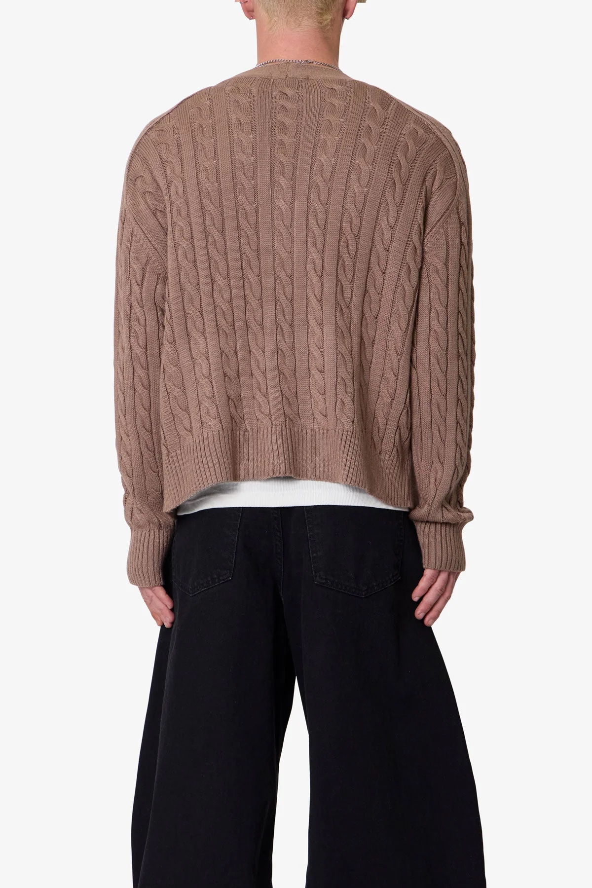 Cable Knit Cardigan Sweater - Tan - Image 5