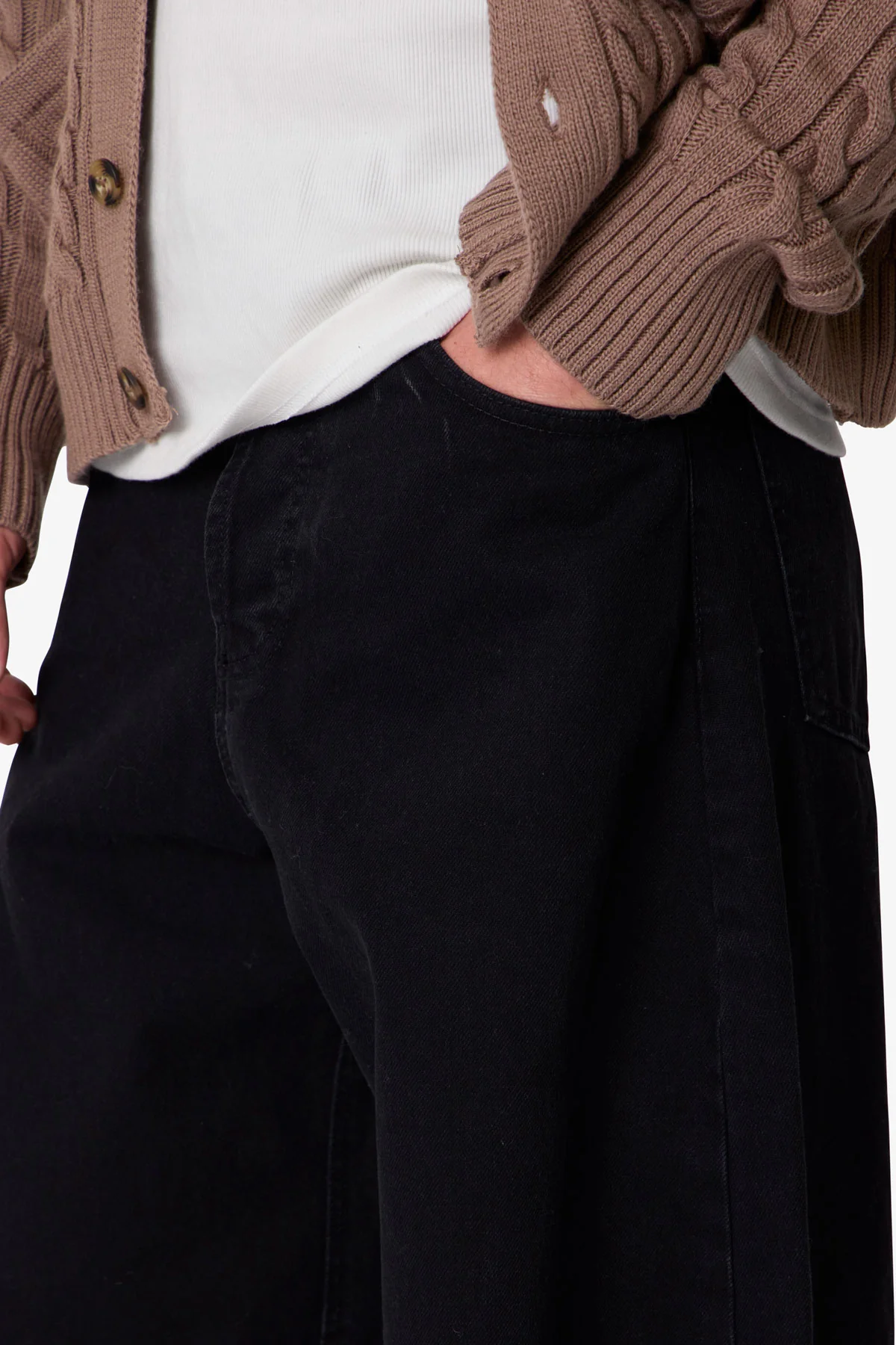 Cable Knit Cardigan Sweater - Tan - Image 7