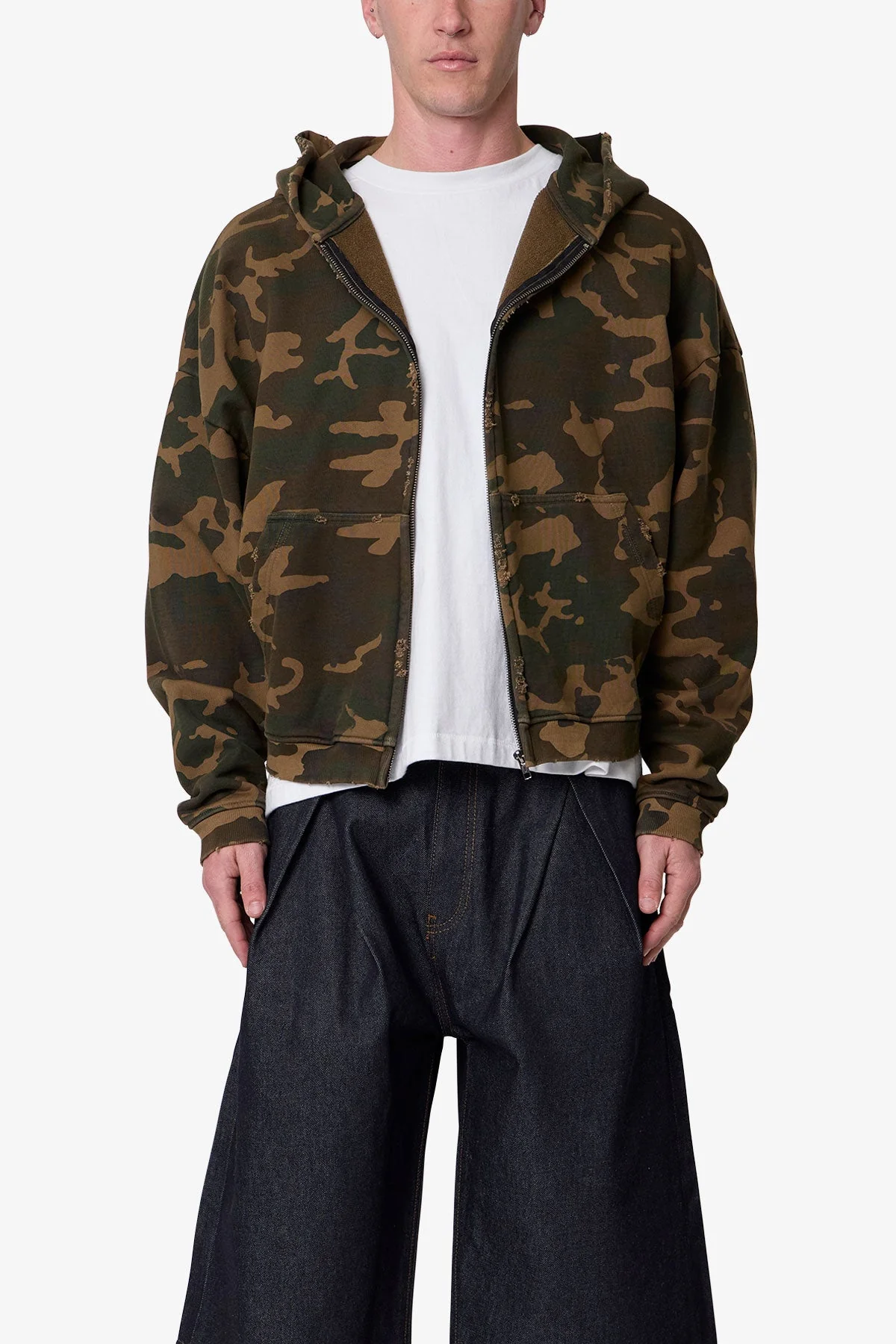 Camo Zip Up Hoodie - Green - Image 2
