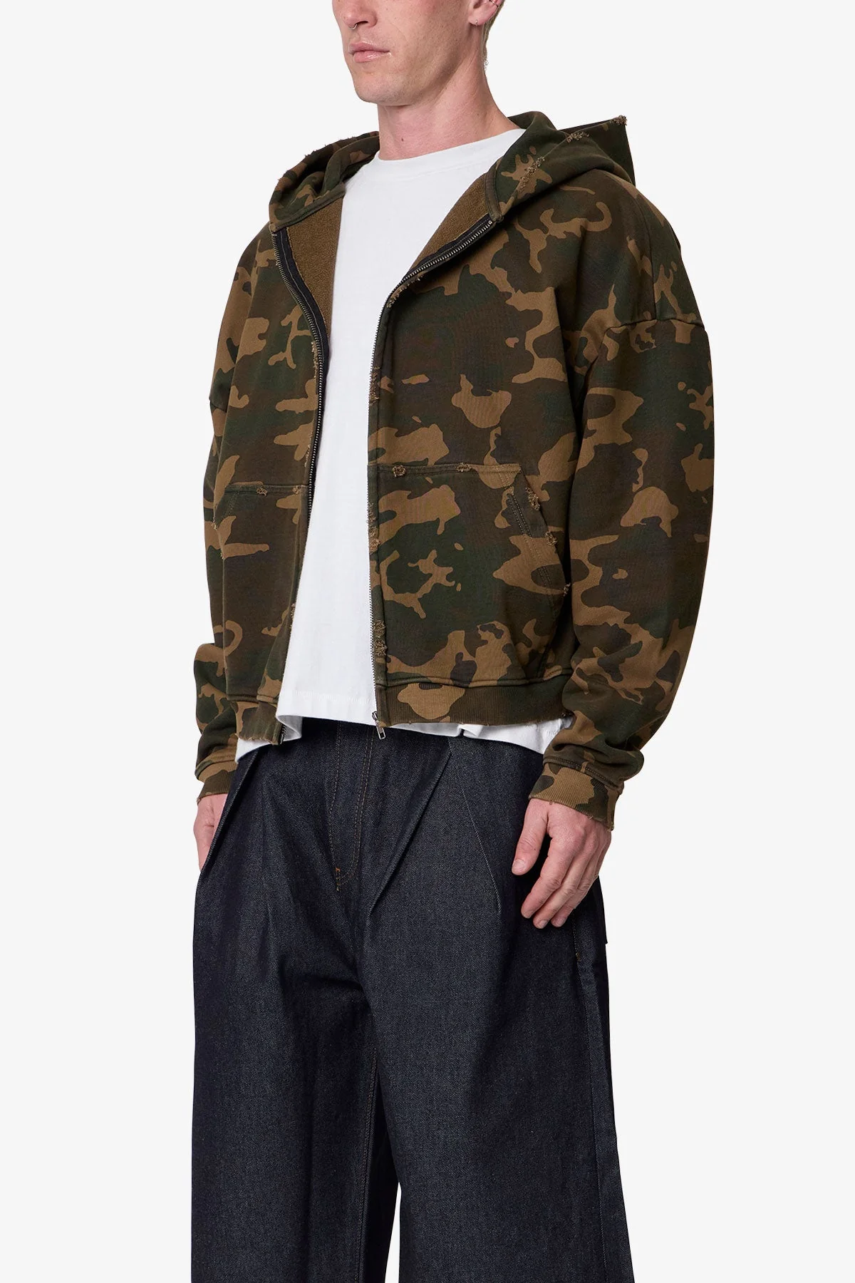 Camo Zip Up Hoodie - Green - Image 3