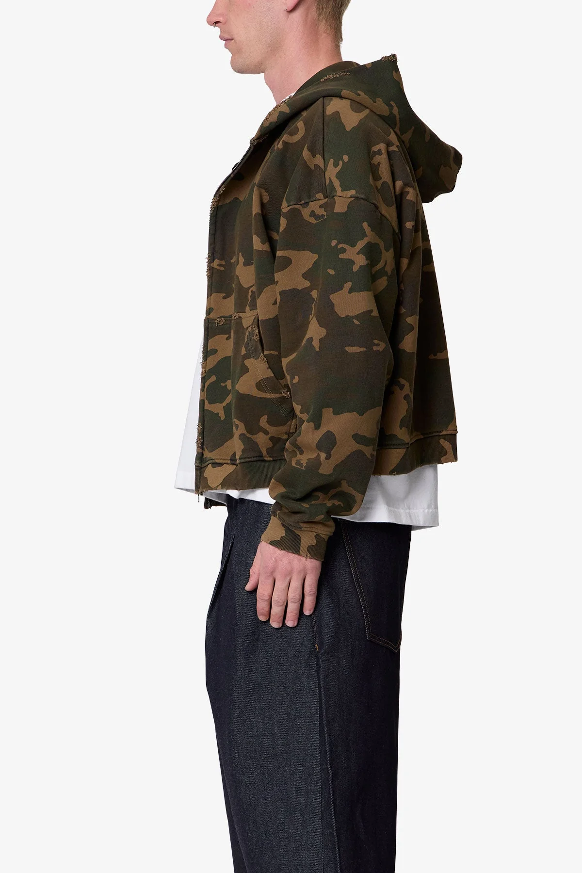 Camo Zip Up Hoodie - Green - Image 4