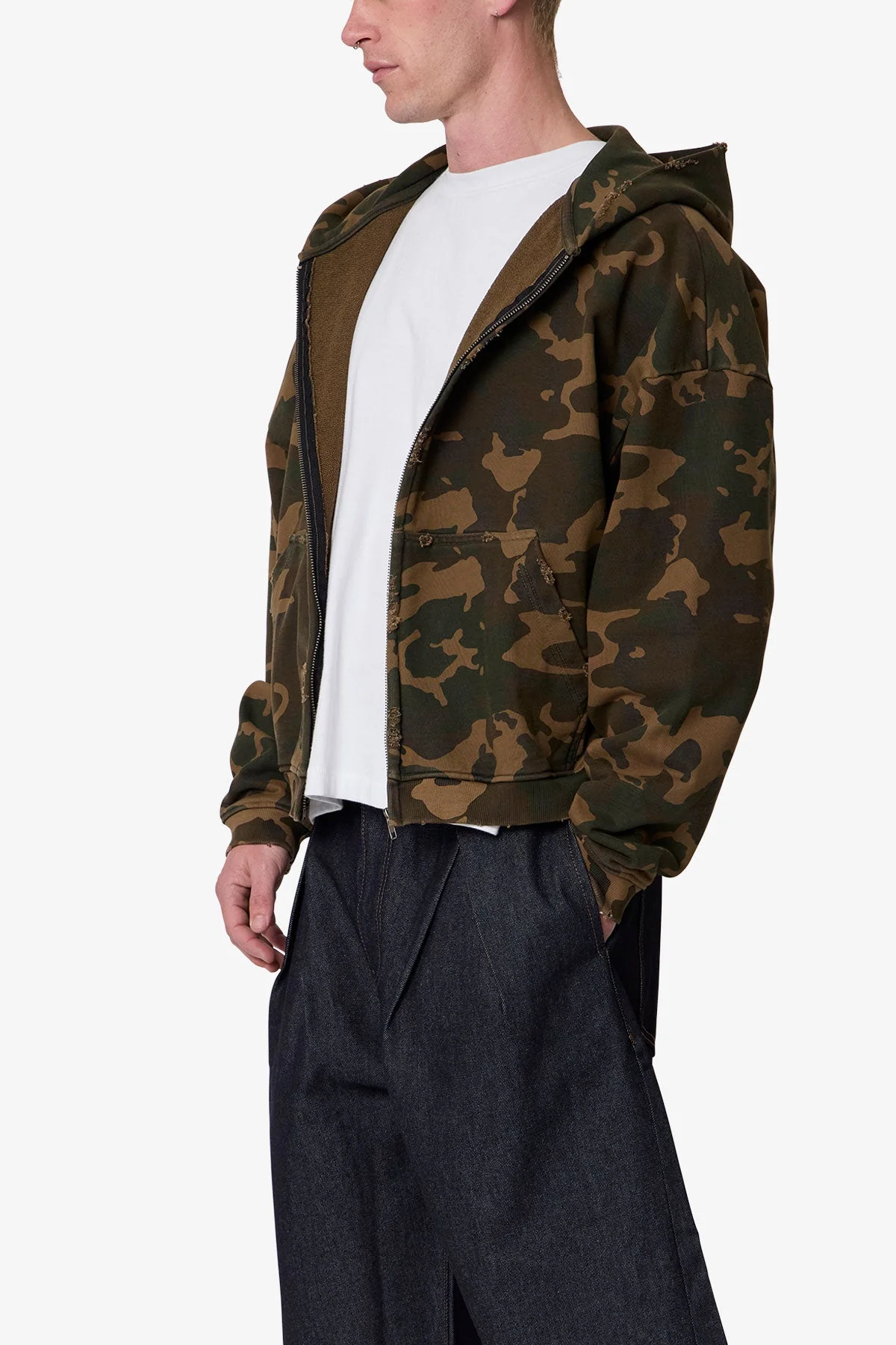 Camo Zip Up Hoodie - Green - Image 6