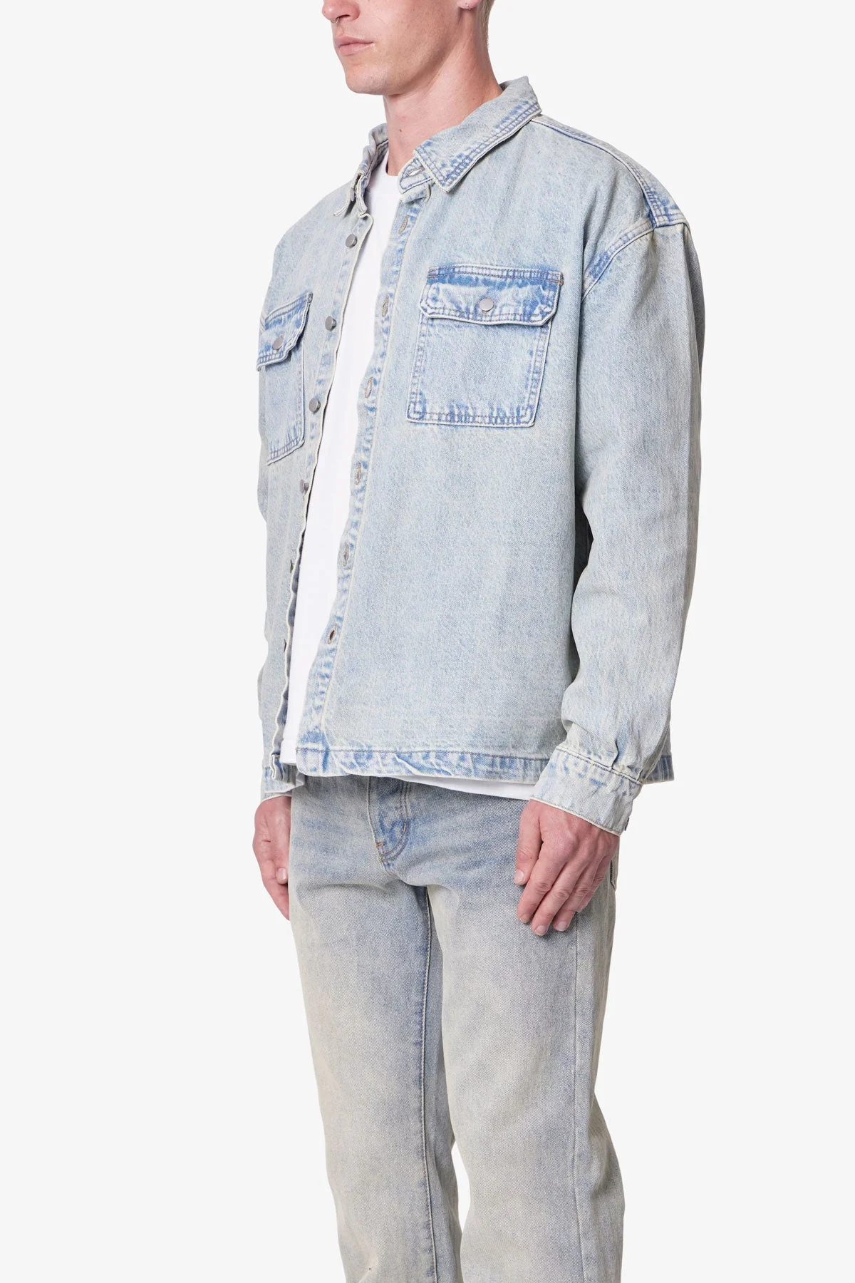 Denim Shirt Jacket - Light Blue - Image 3