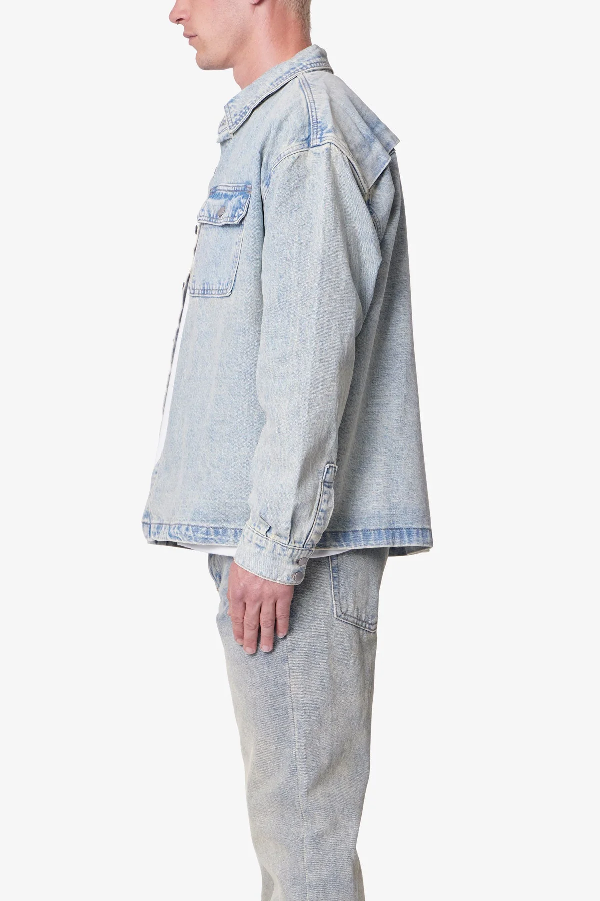 Denim Shirt Jacket - Light Blue - Image 4