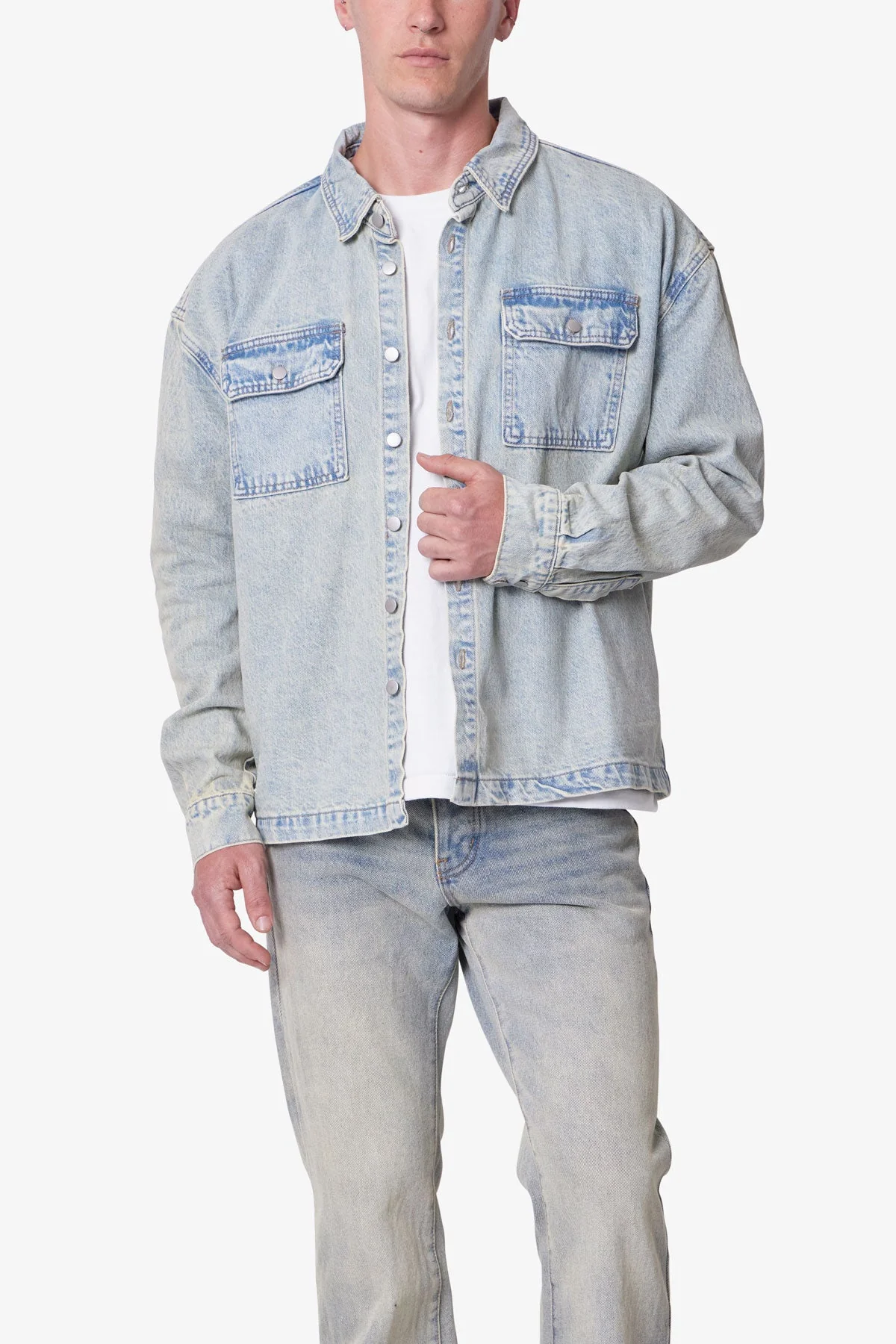 Denim Shirt Jacket - Light Blue - Image 6