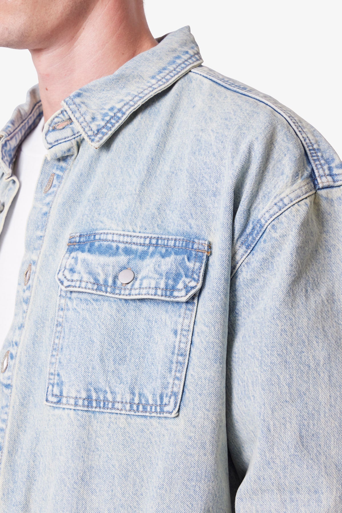 Denim Shirt Jacket - Light Blue - Image 7