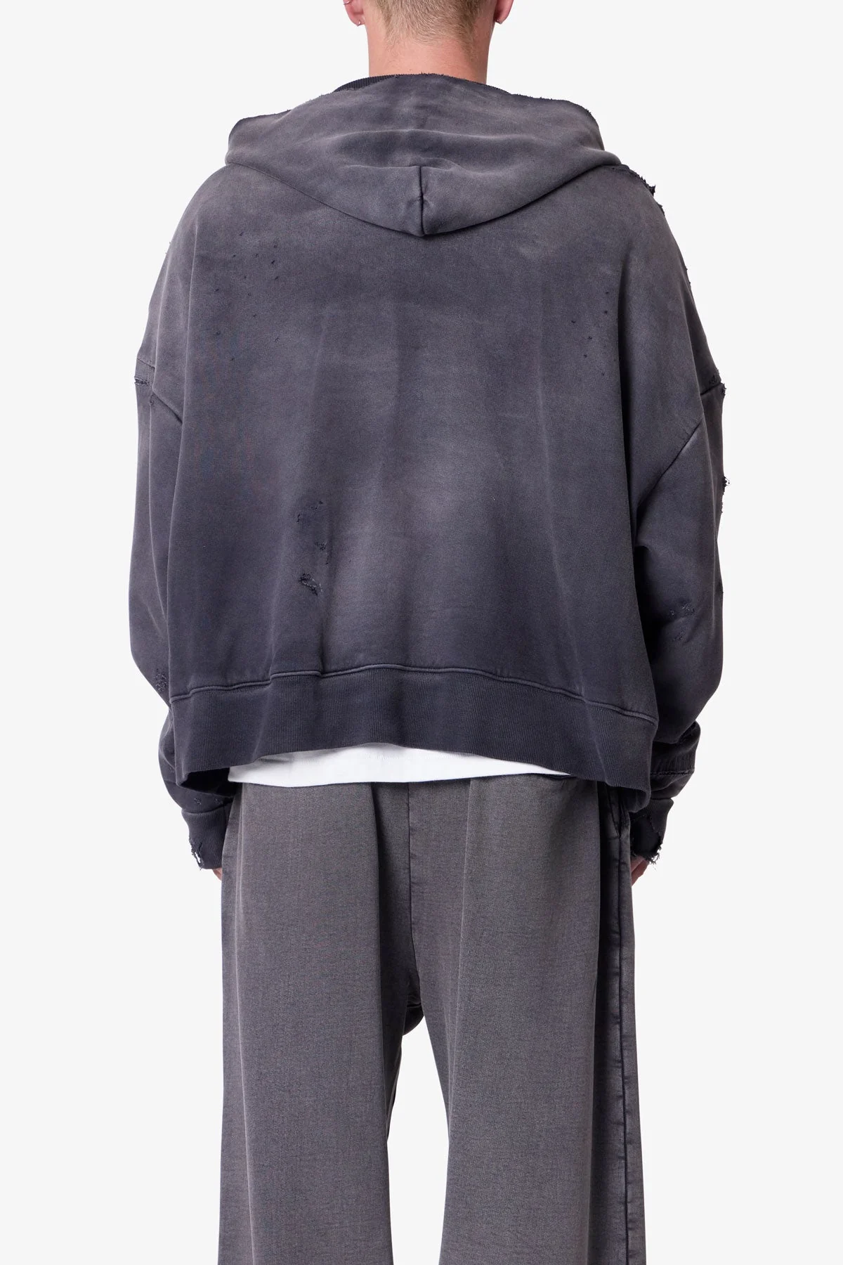 Distressed Thermal Lined Hoodie - Black - Image 5