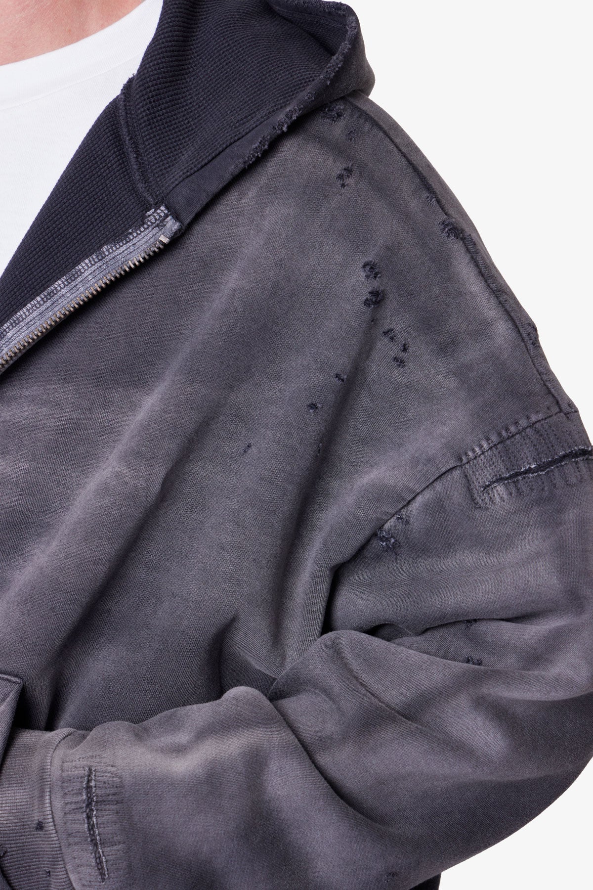 Distressed Thermal Lined Hoodie - Black - Image 7
