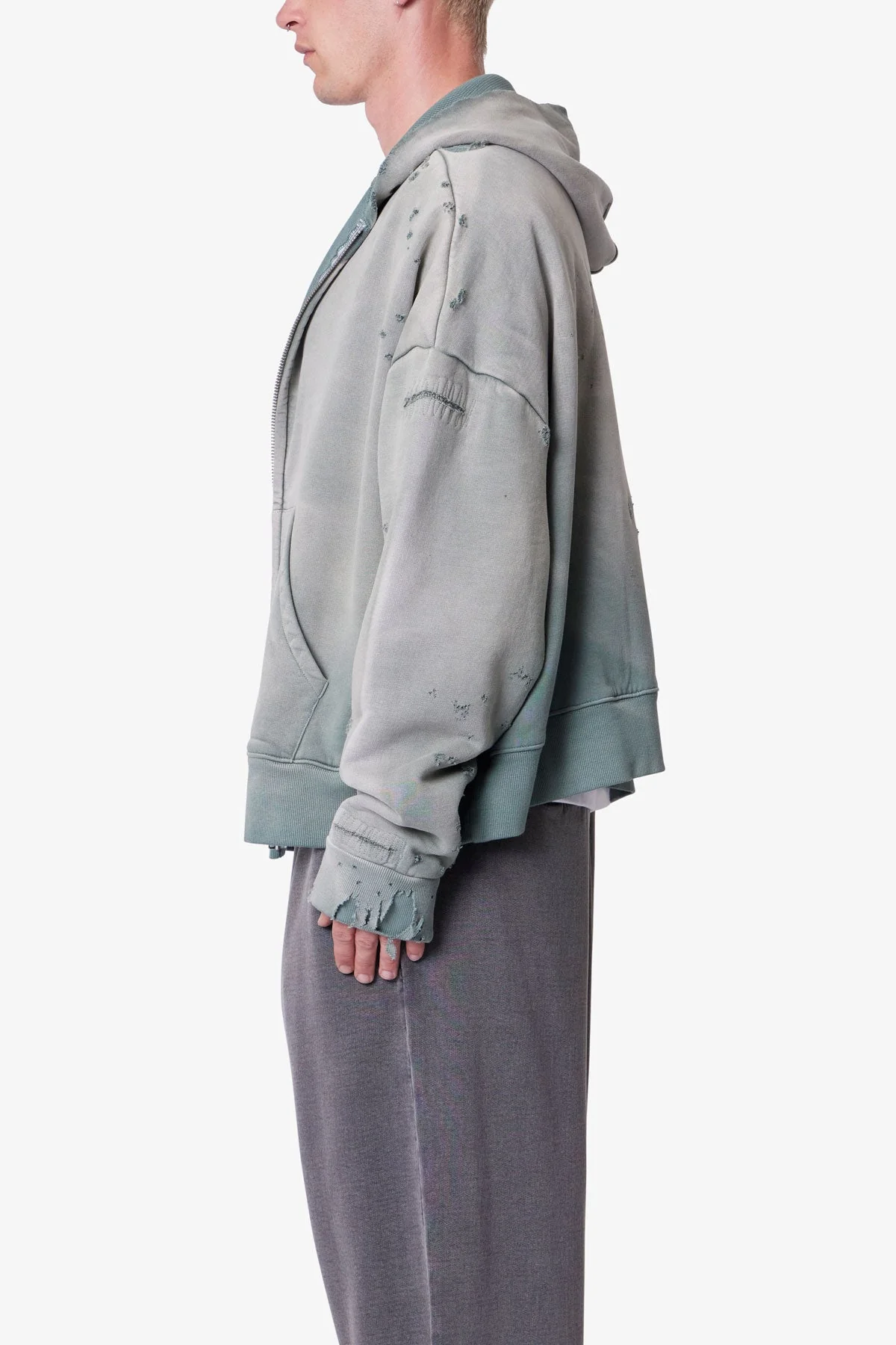 Distressed Thermal Lined Hoodie - Green - Image 4