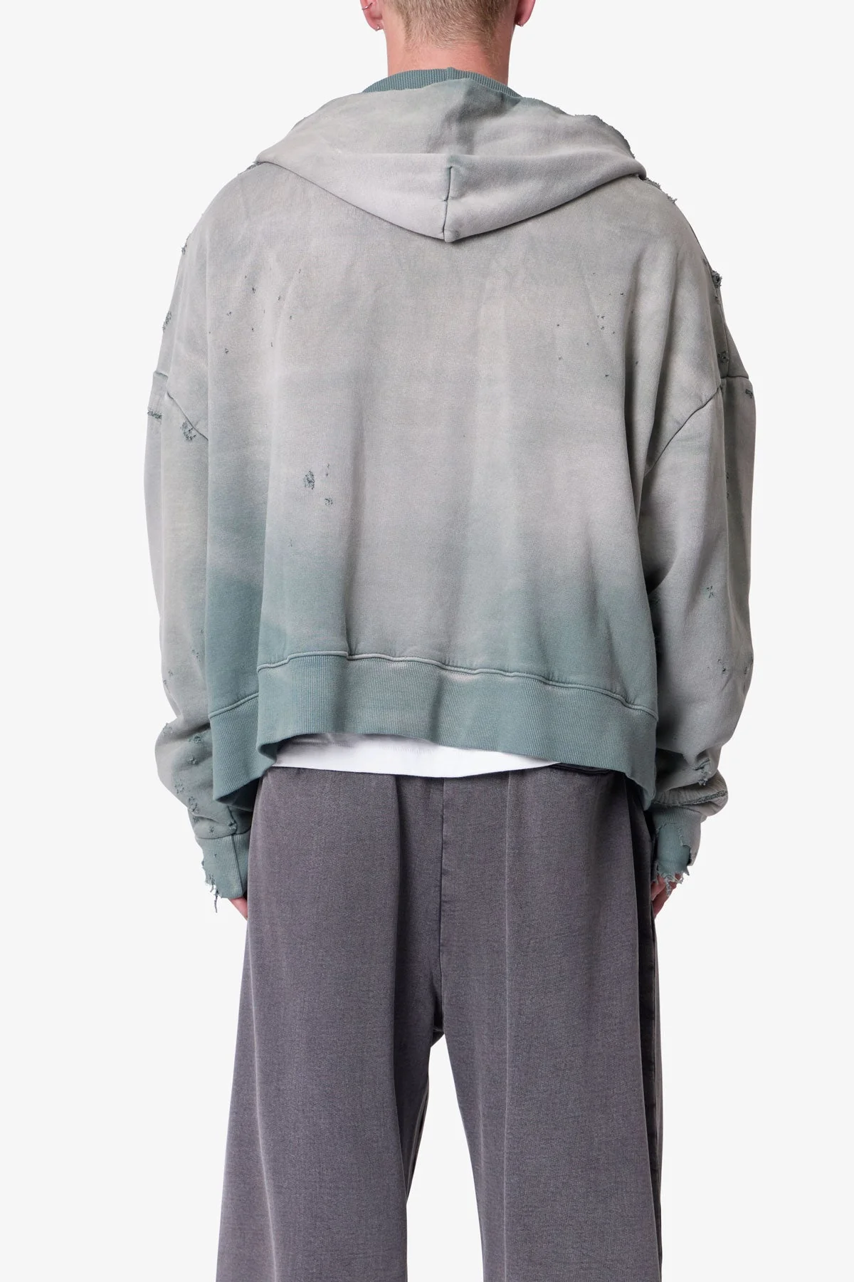 Distressed Thermal Lined Hoodie - Green - Image 5