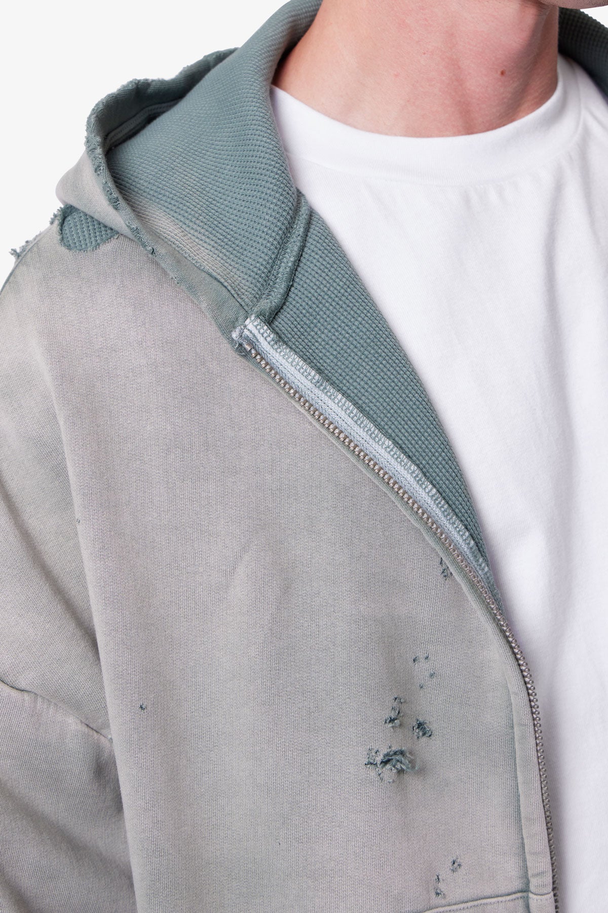 Distressed Thermal Lined Hoodie - Green - Image 7