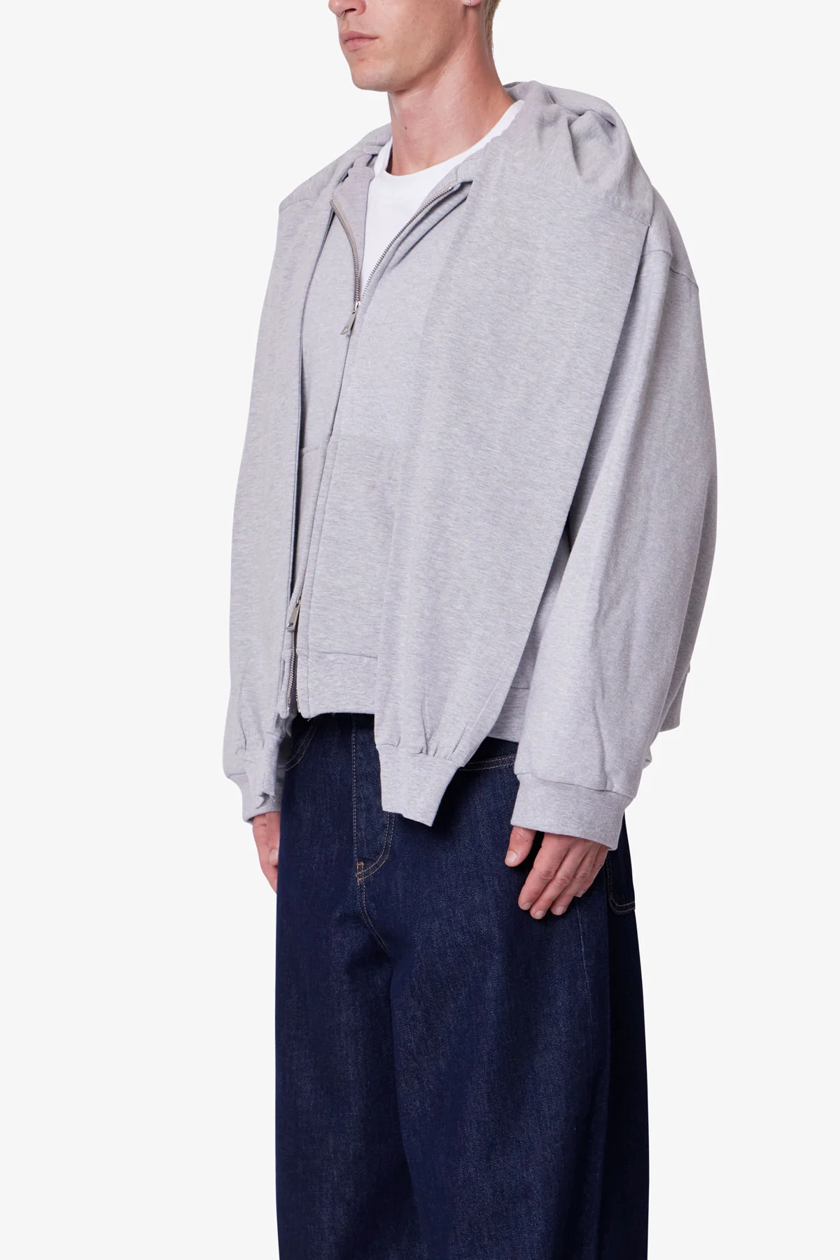 Double Layer Sleeve Scarf Hoodie - Grey - Image 3