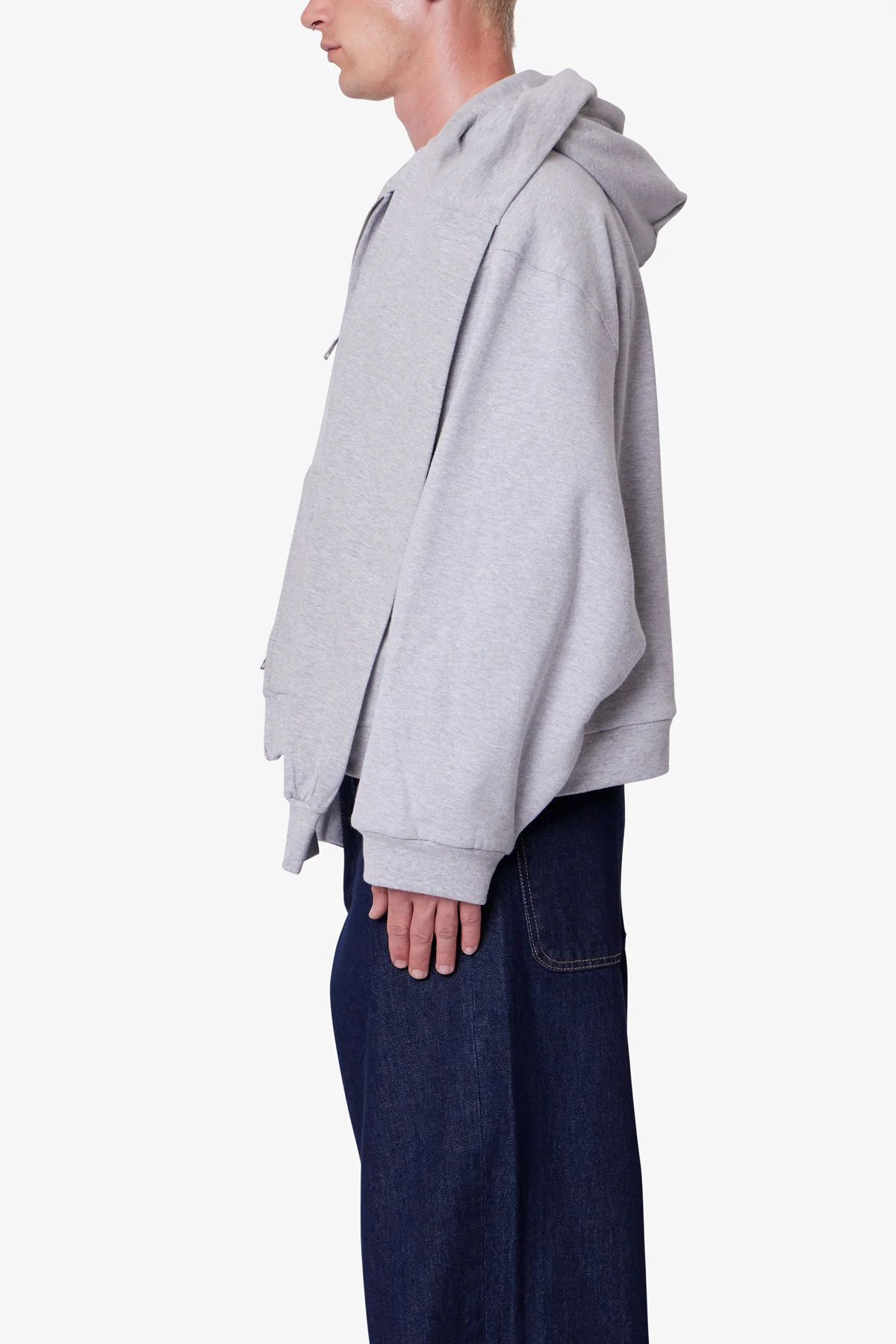 Double Layer Sleeve Scarf Hoodie - Grey - Image 4
