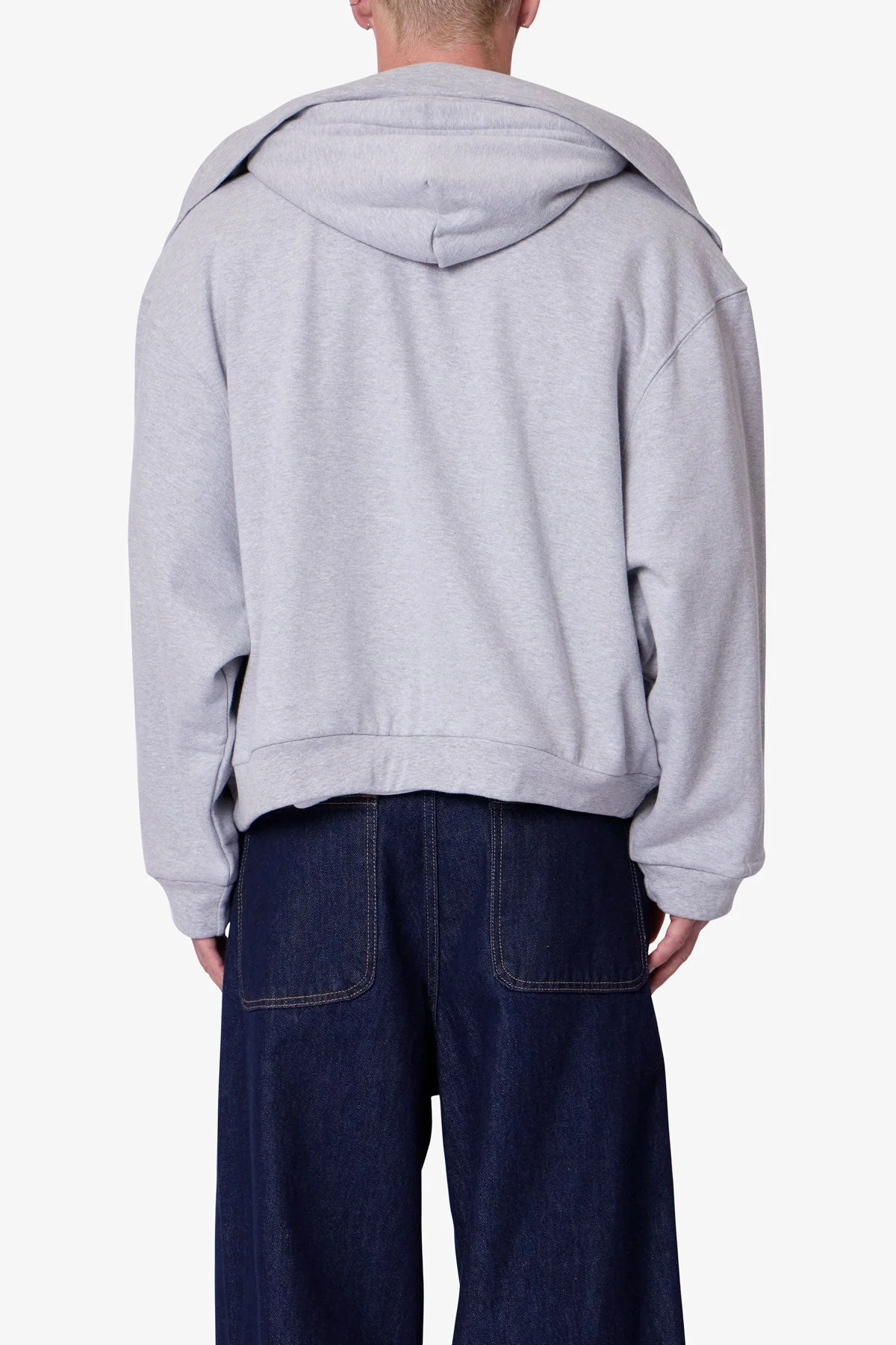 Double Layer Sleeve Scarf Hoodie - Grey - Image 5