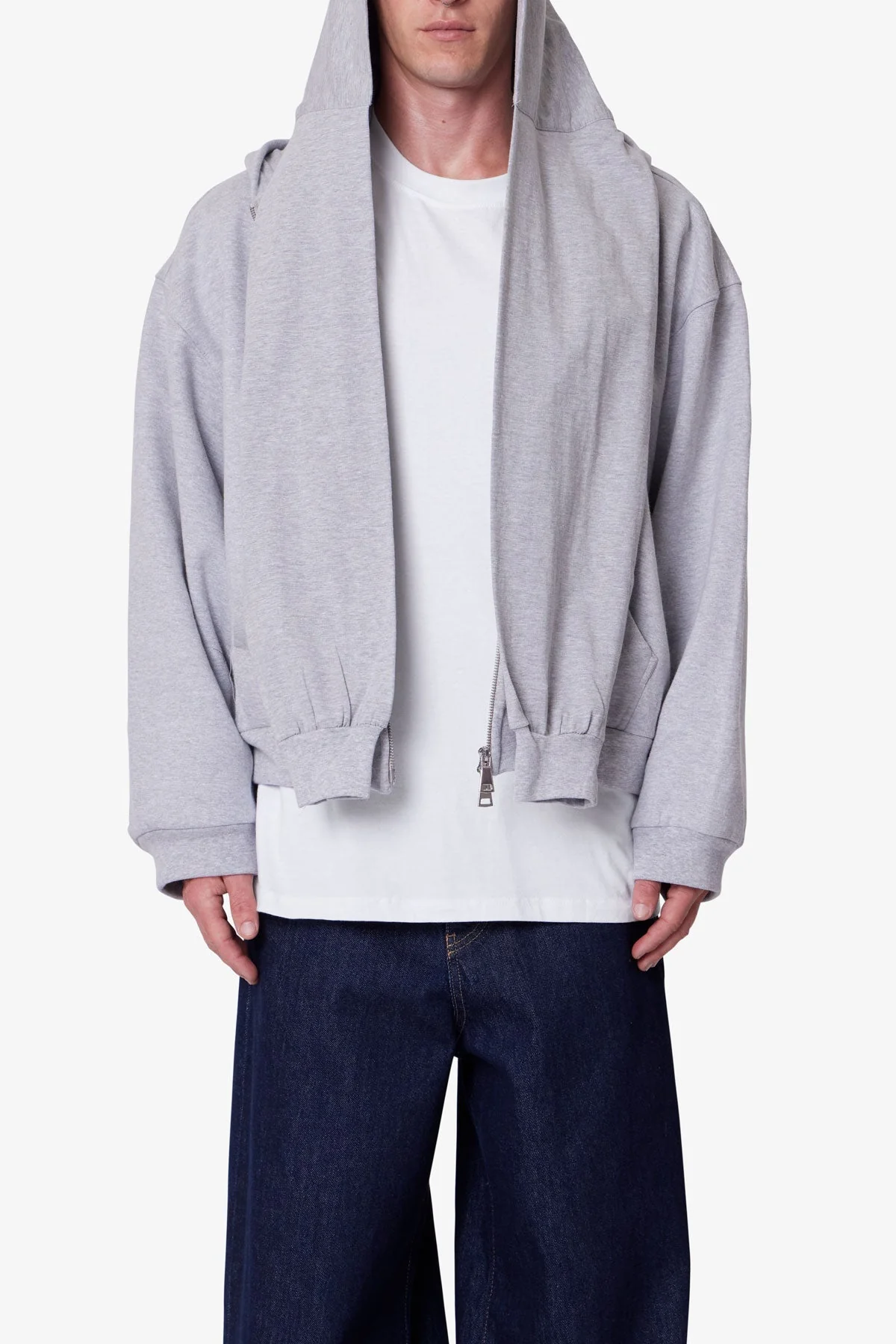 Double Layer Sleeve Scarf Hoodie - Grey - Image 6