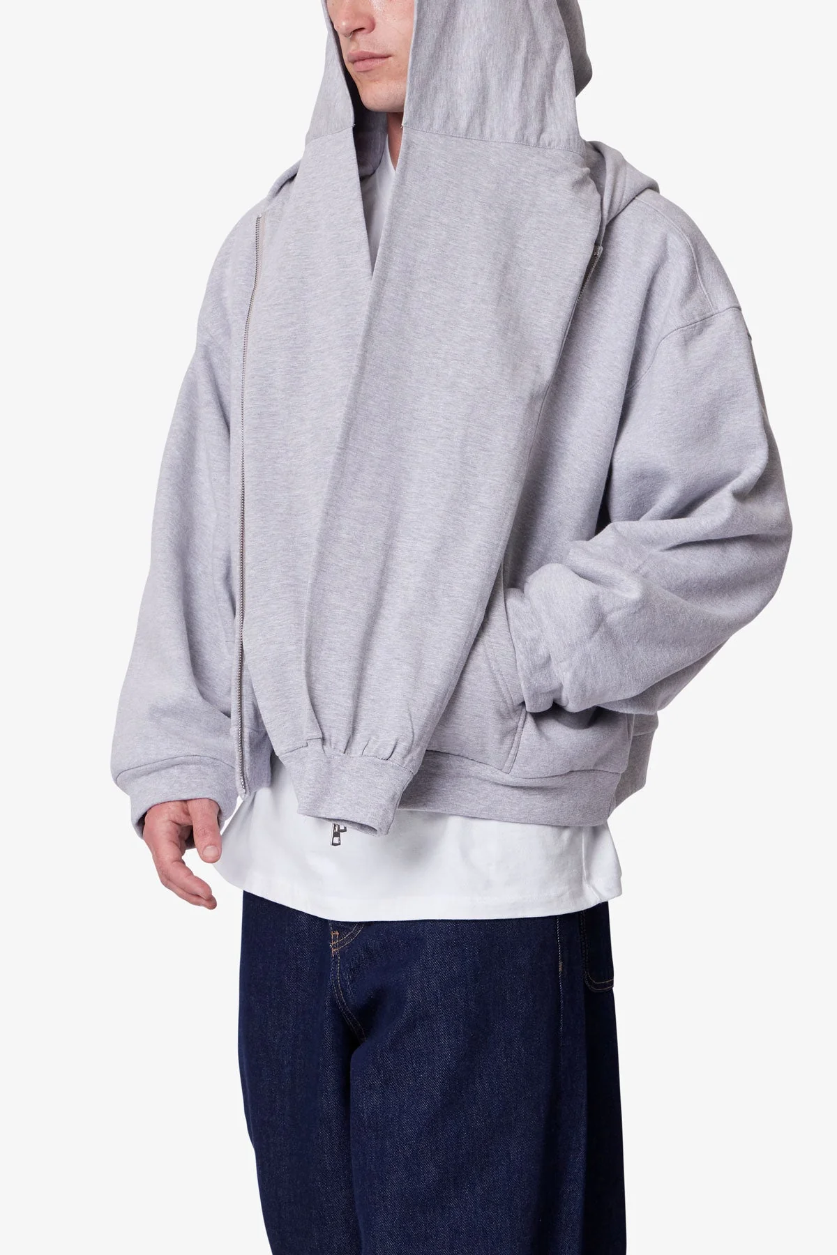 Double Layer Sleeve Scarf Hoodie - Grey - Image 7