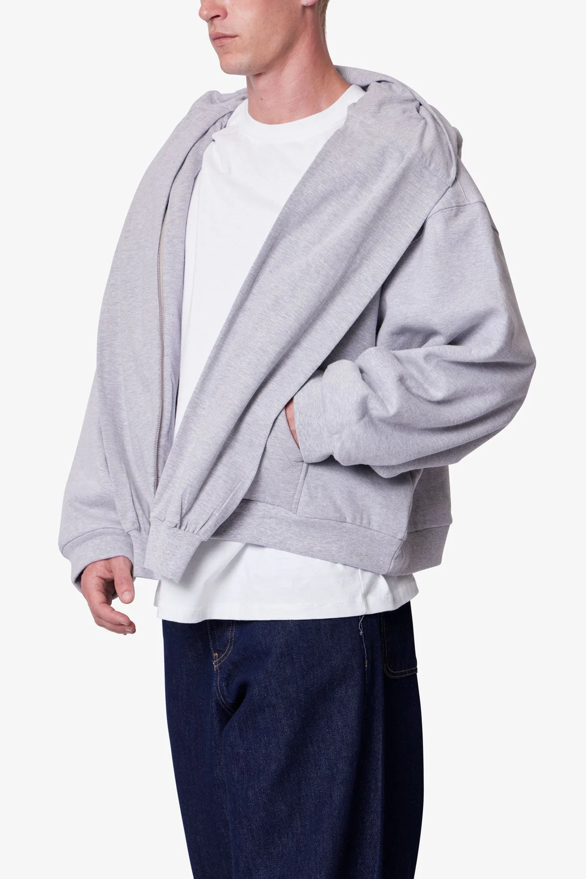 Double Layer Sleeve Scarf Hoodie - Grey - Image 9