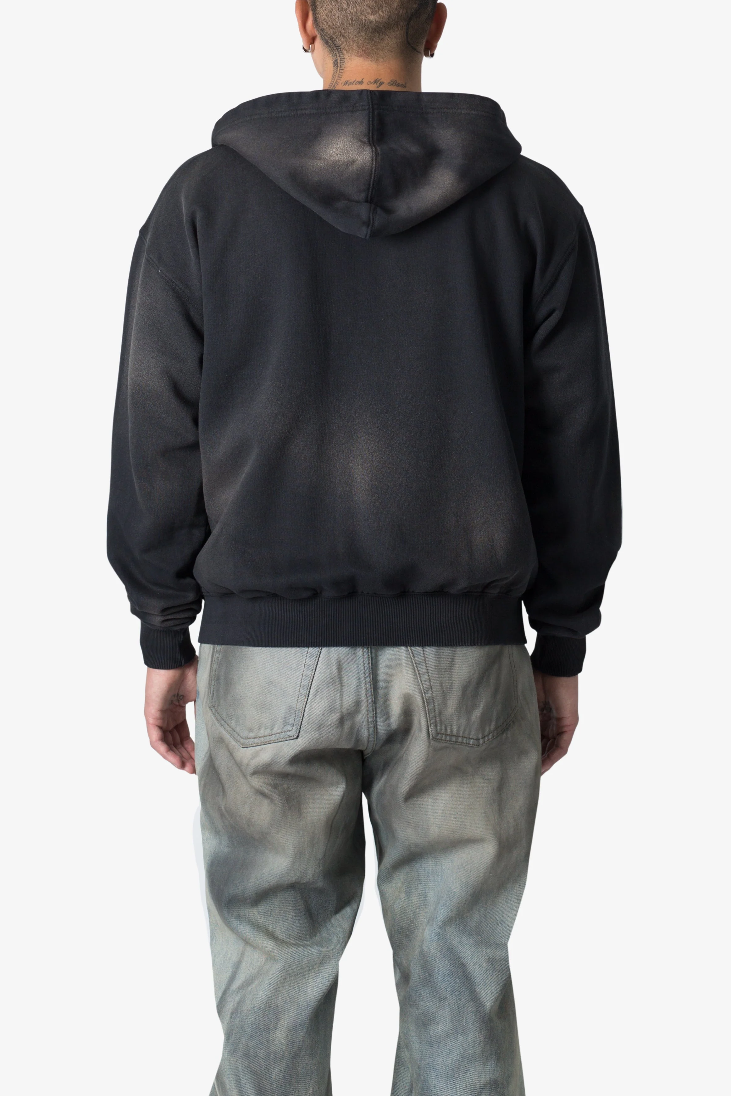 Faded Basic Zip Up Hoodie - Washed Black - Image 5