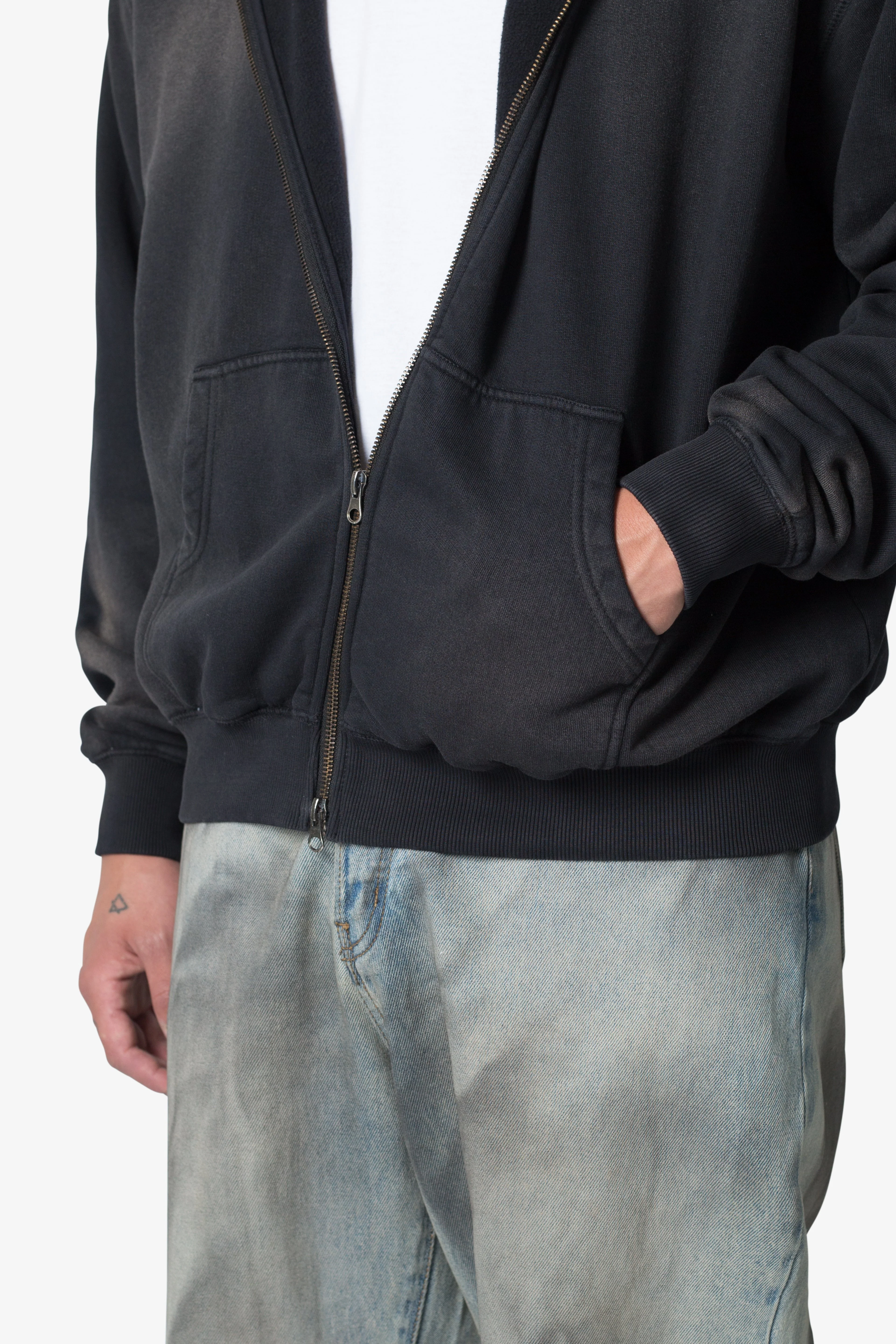 Faded Basic Zip Up Hoodie - Washed Black - Image 7