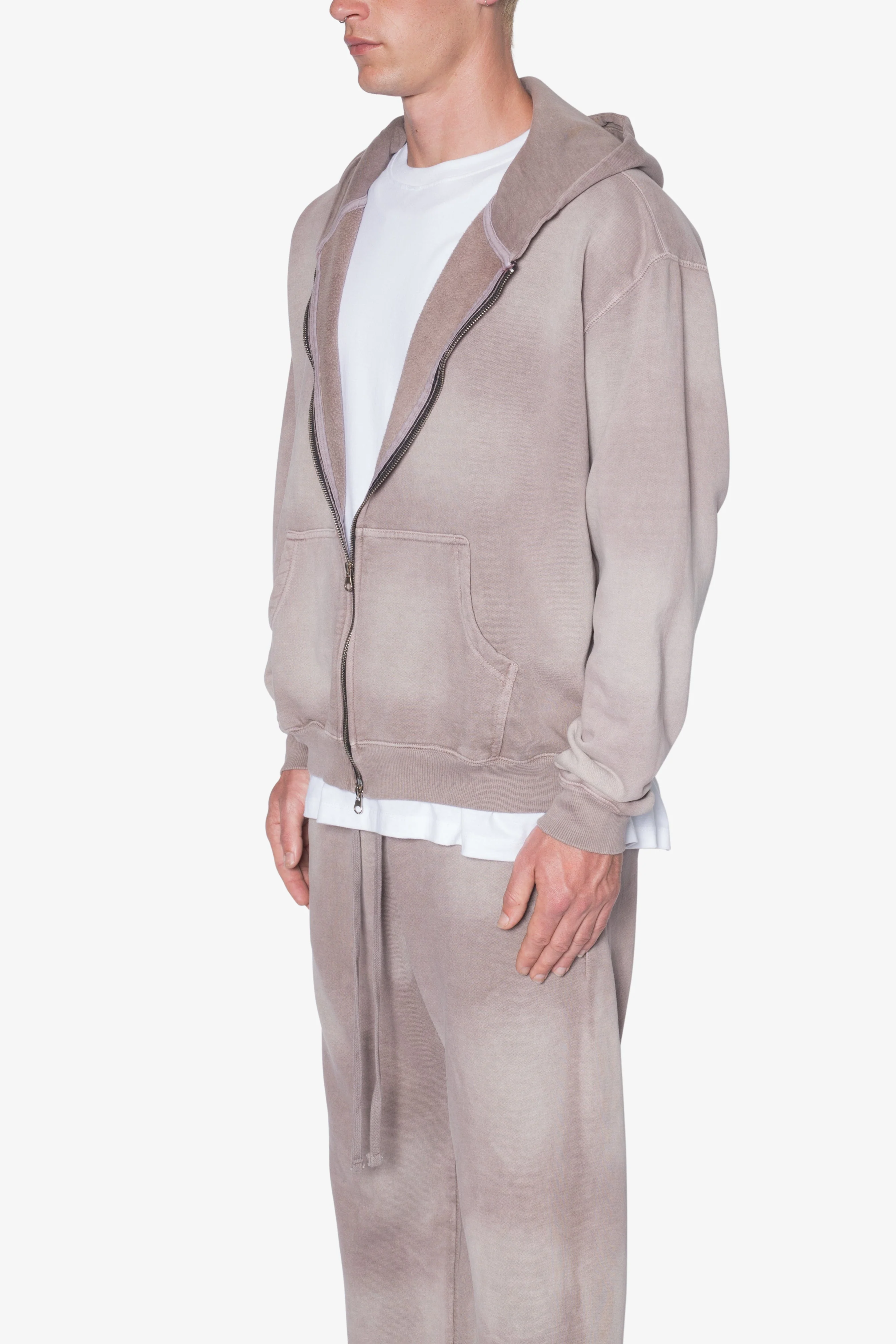 Faded Basic Zip Up Hoodie - Washed Mauve - Image 3