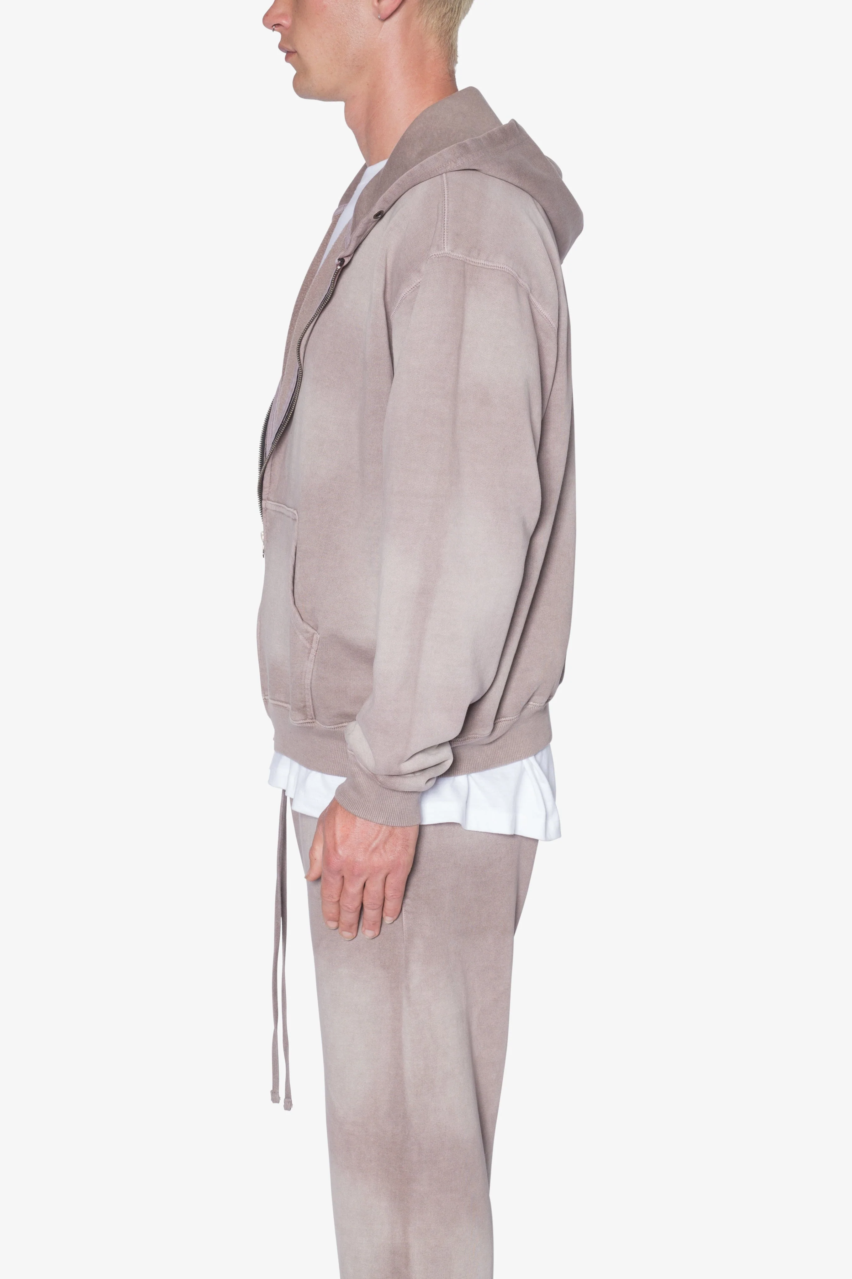 Faded Basic Zip Up Hoodie - Washed Mauve - Image 4