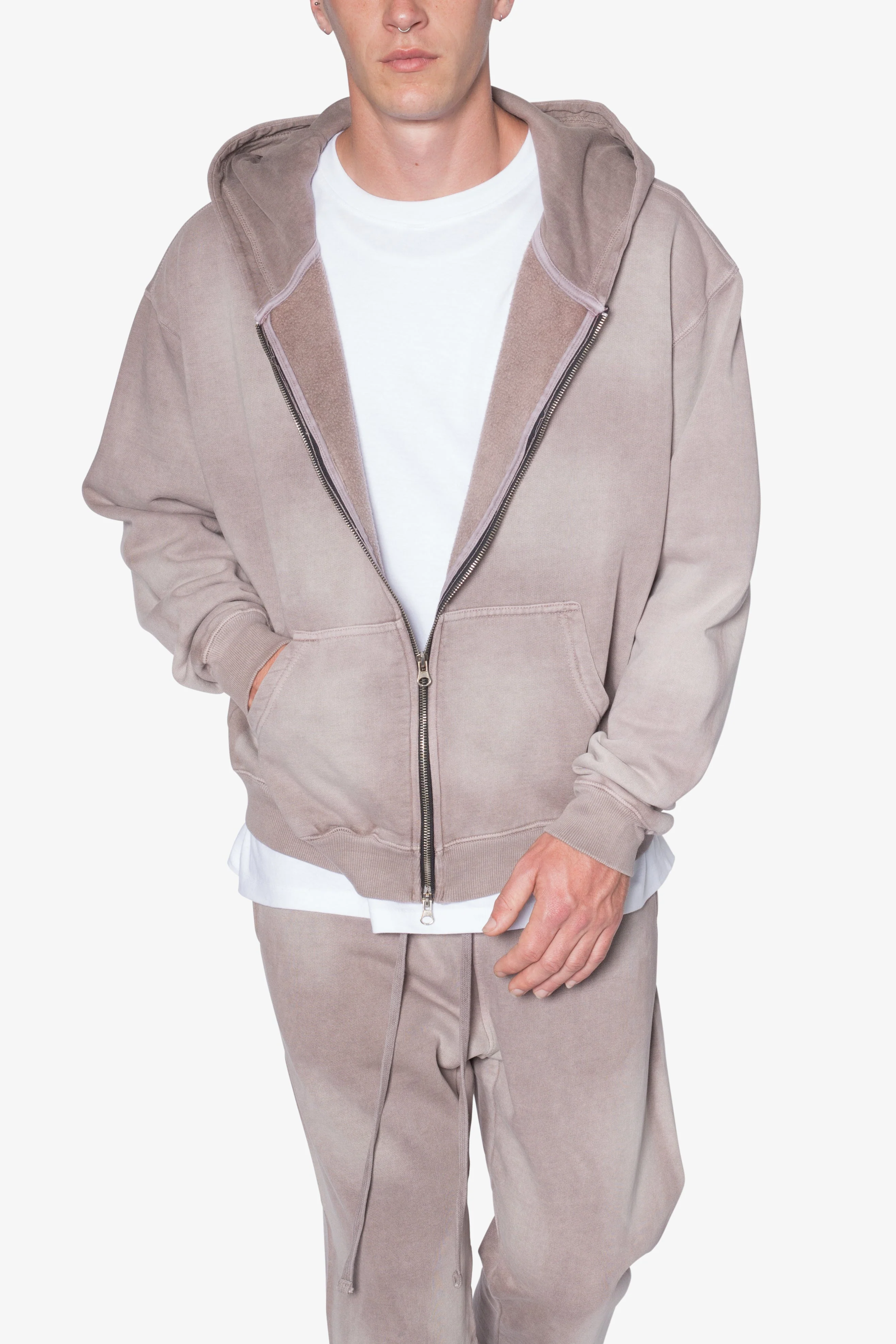 Faded Basic Zip Up Hoodie - Washed Mauve - Image 6