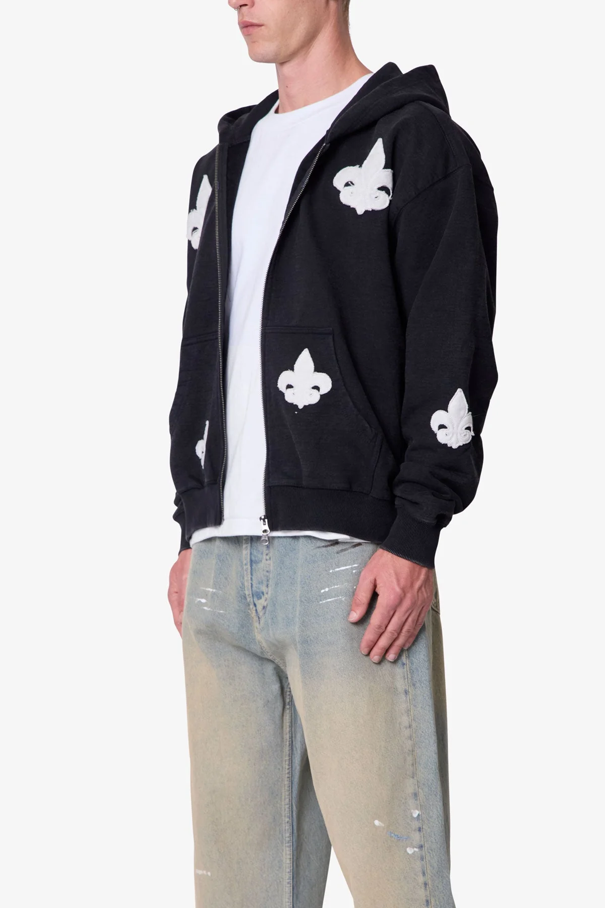 Fleur Zip Up Hoodie - Washed Black - Image 3