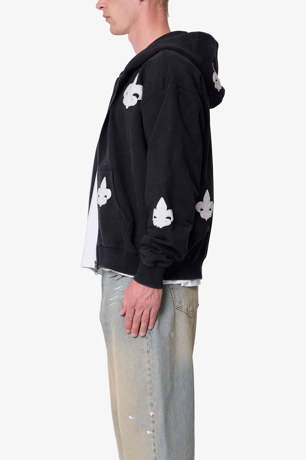 Fleur Zip Up Hoodie - Washed Black - Image 4