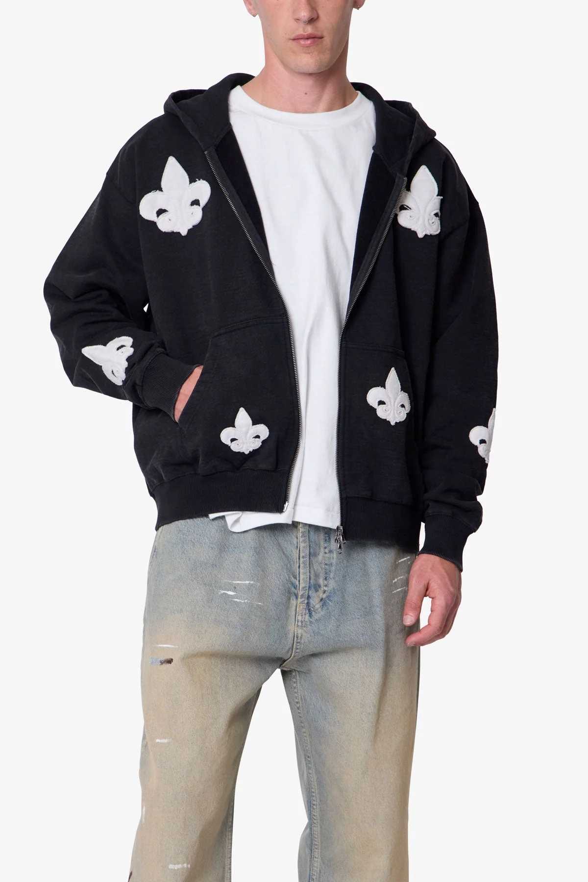 Fleur Zip Up Hoodie - Washed Black - Image 6