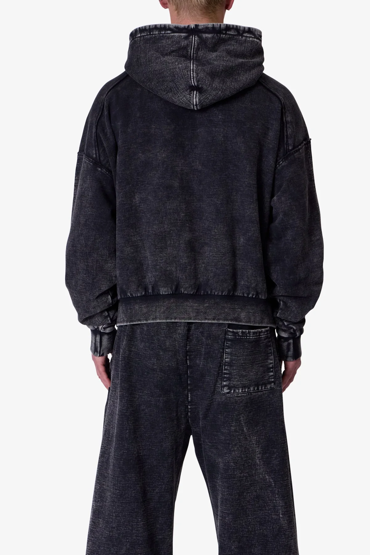 Frayed Seam Acid Wash Hoodie - Black - Image 5