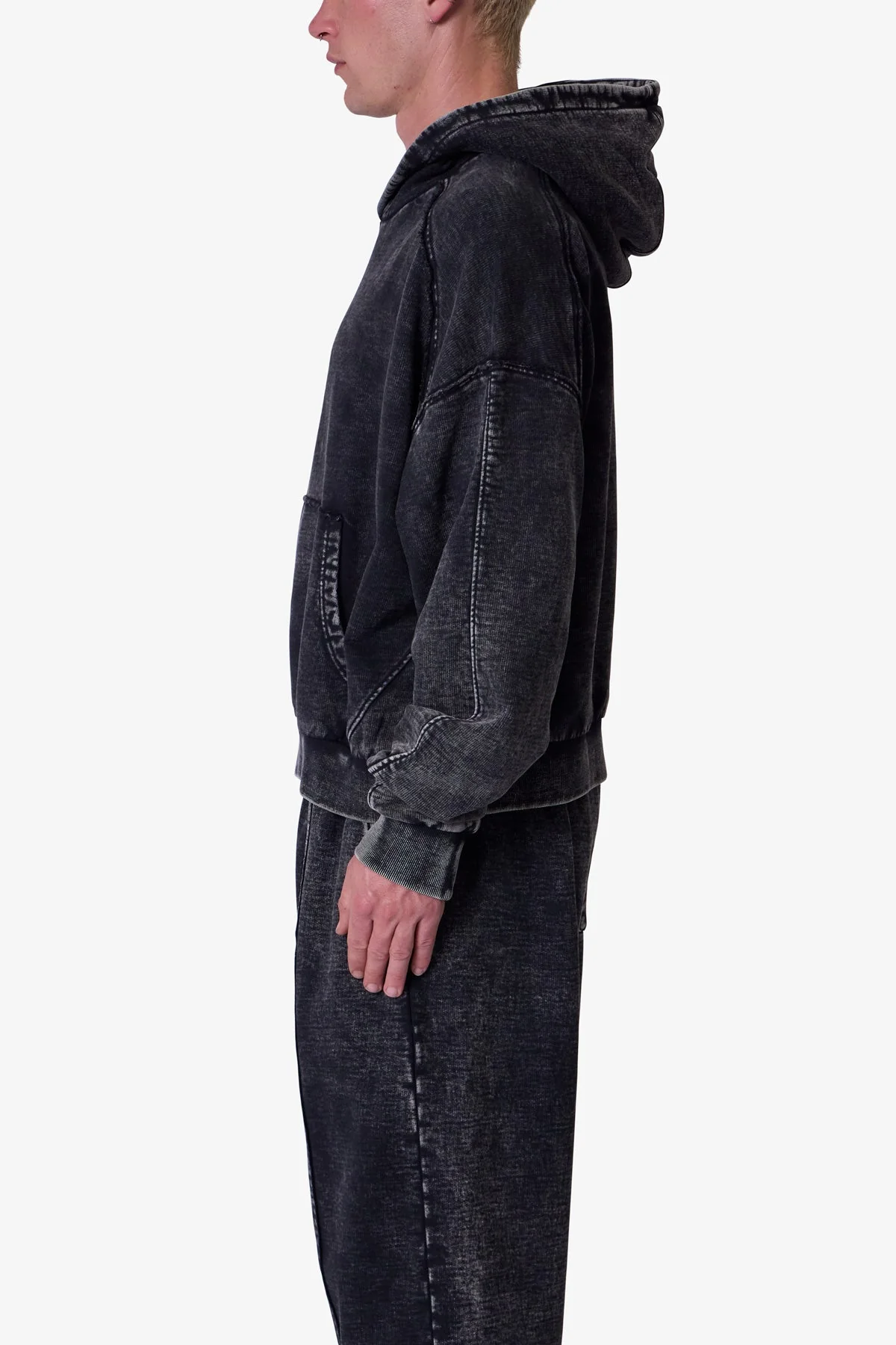 Frayed Seam Acid Wash Hoodie - Black - Image 6
