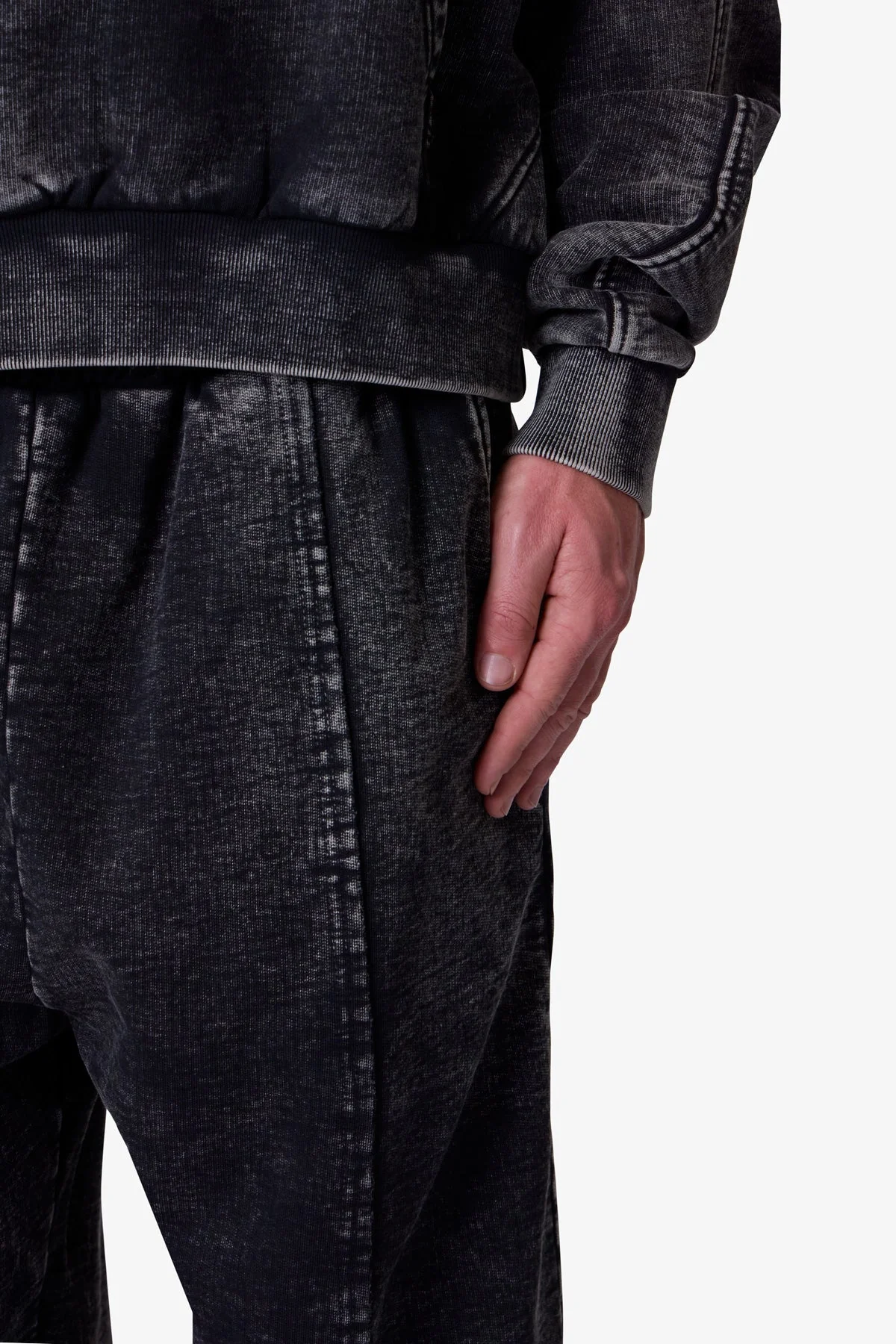 Frayed Seam Acid Wash Hoodie - Black - Image 7
